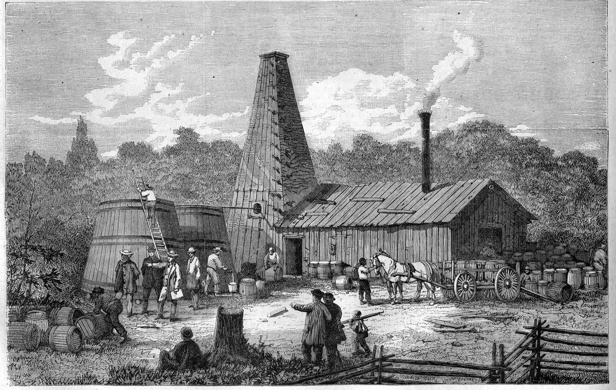 An oil factory in Canada in 1867. av Unknown artist