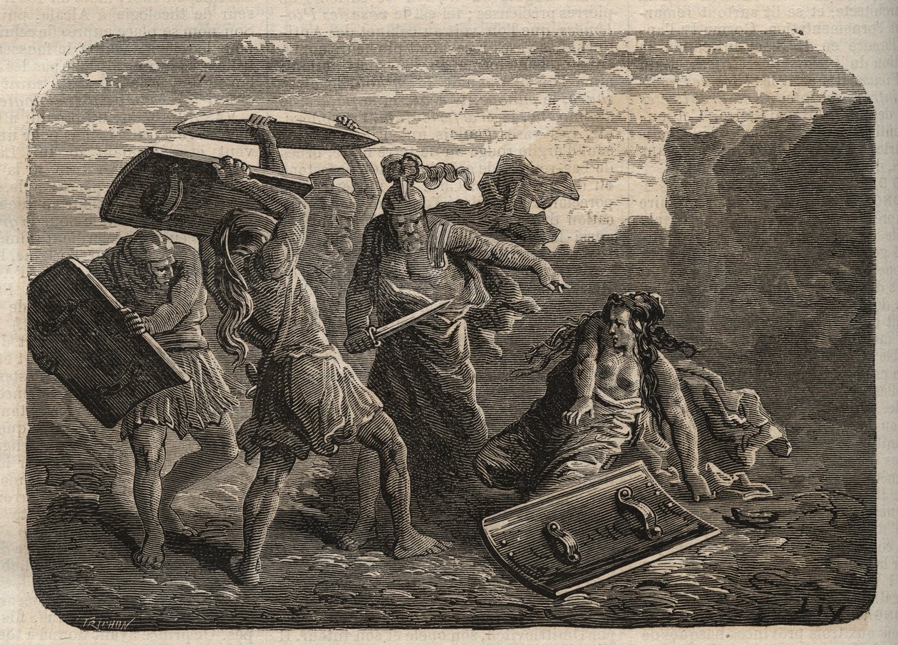 Antikkens Roma - Tarpeias straff - Tarpeias straff - gravering av Unknown artist