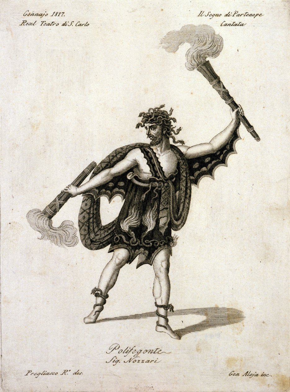 Andrea Nozzari (1775-1832) i rollen som Polifegonte i "" Drømmen om Partenope" av Giovanni Simone Mayr (Johann Simon Mayr) (1763-1845) - Napoli, Teatro San Carlo av Unknown artist