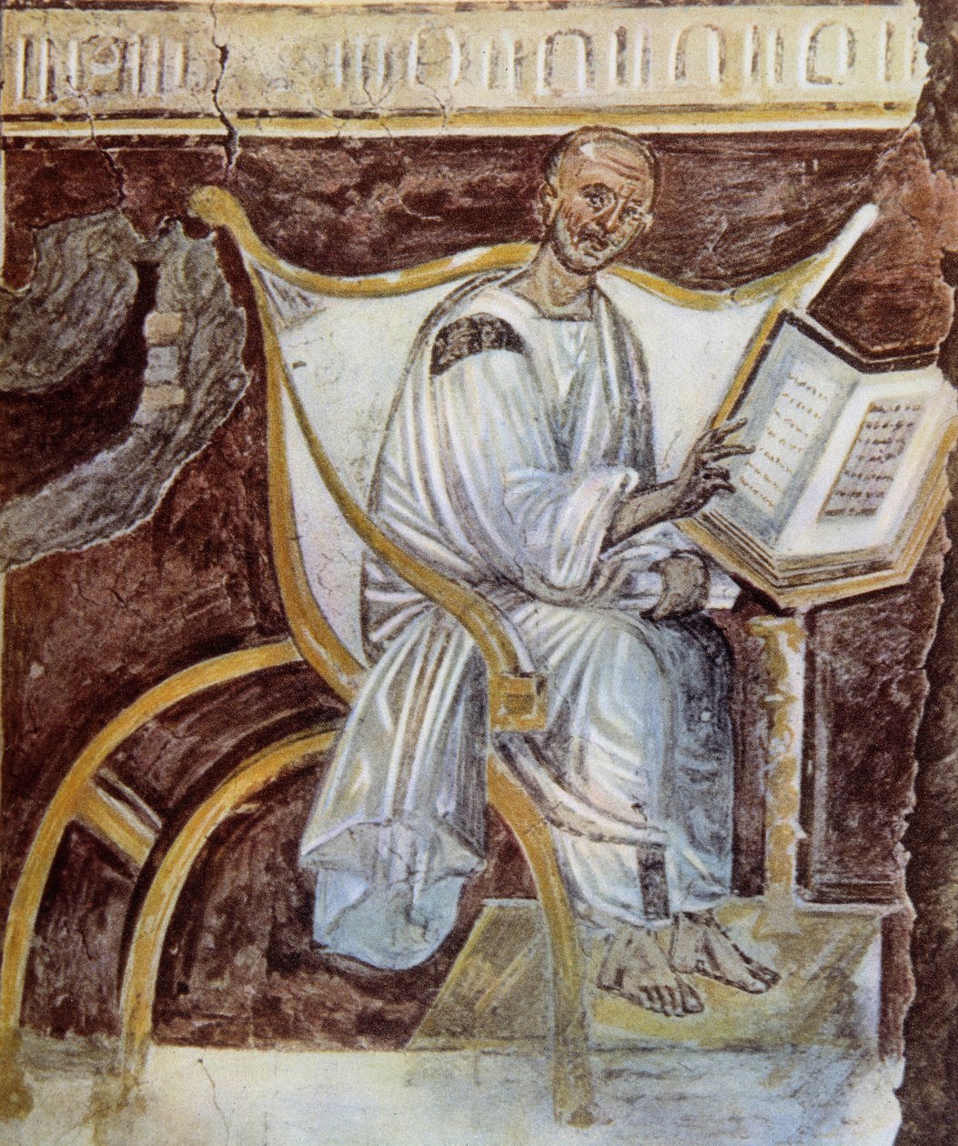 Anonym (rundt 600-tallet). Det eldste portrettet av Saint Augustine (354 - 430). Roma. Palazzo Lateranense, Scala Santa (St. Staircase). Faksimile. av Unknown artist
