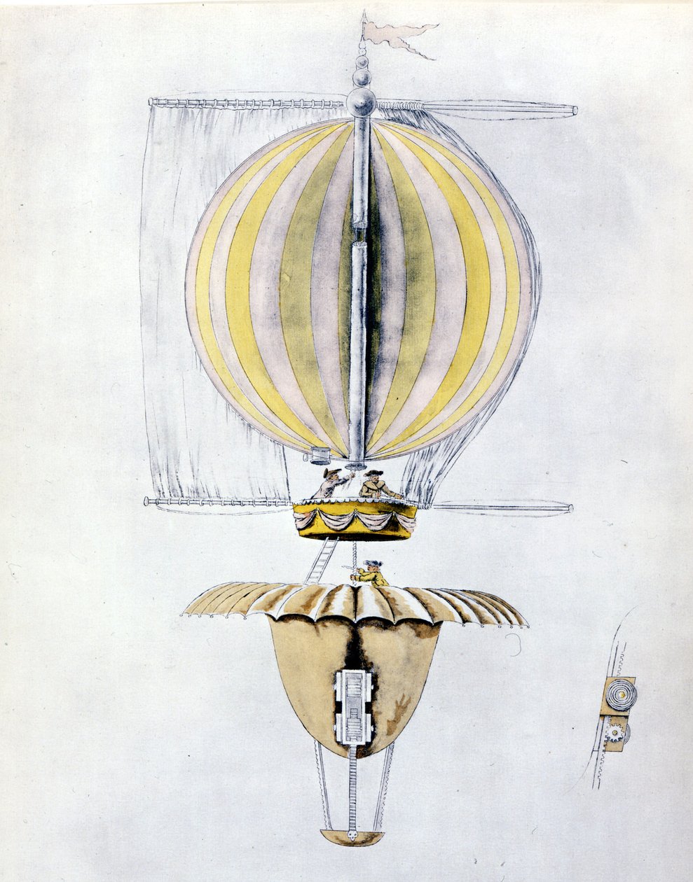 Anonym tegning av en seilende luftskipsballong med kjeglefallskjerm. av Unknown artist