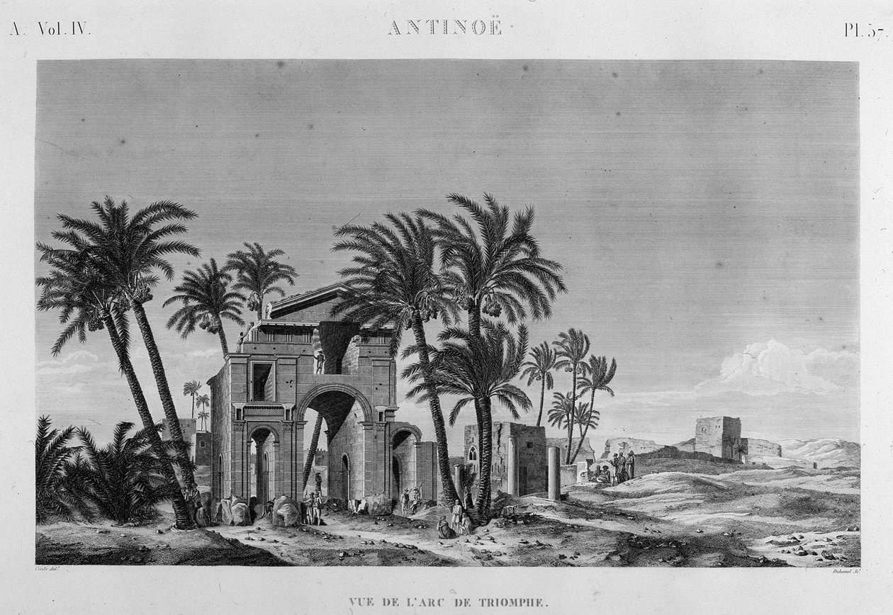 Antinoë: utsikt over Triumfbuen i "" Beskrivelse av Egypt", Imperial Editions av Unknown artist