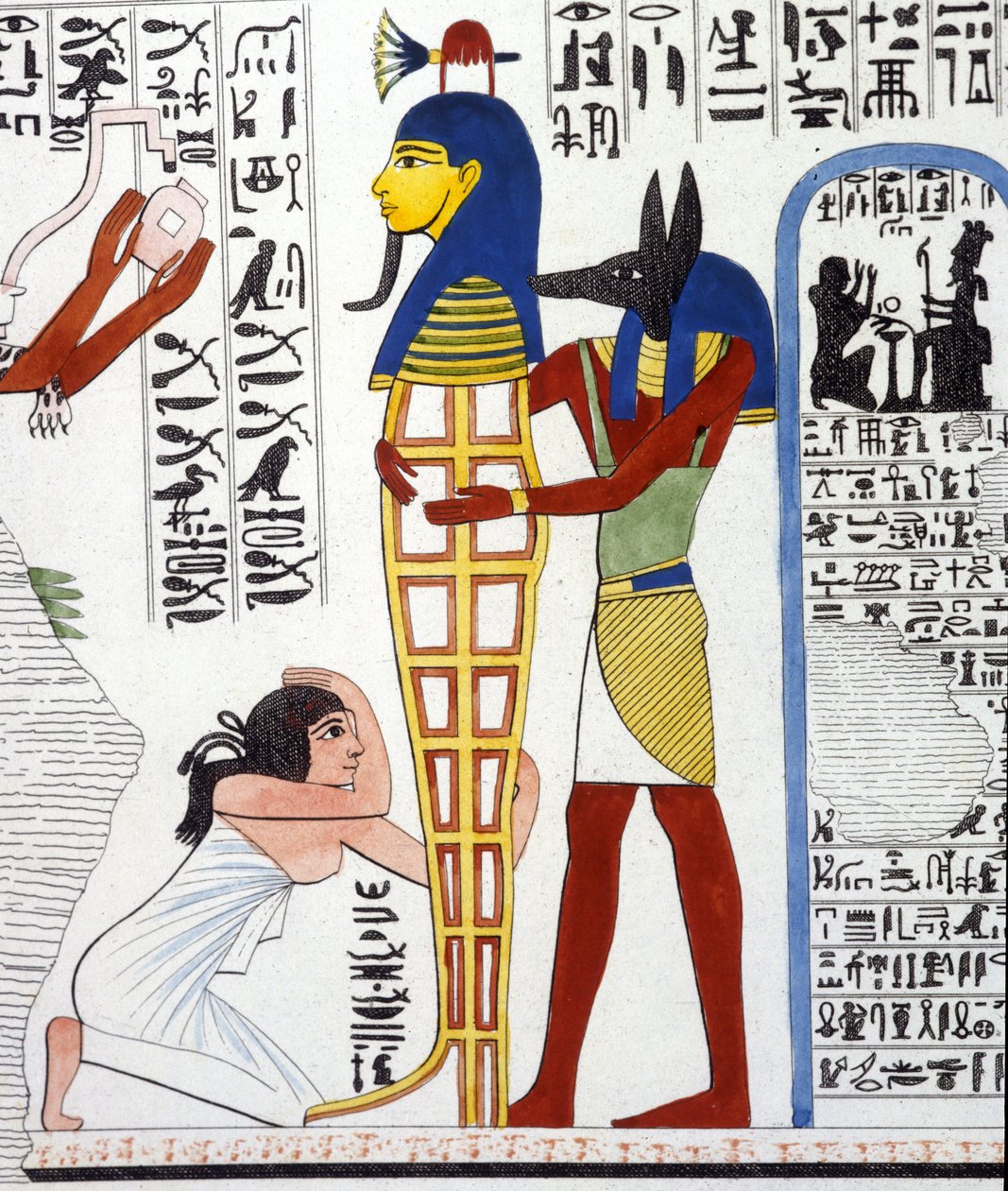 Anubis og en mumie - i "" Monuments of Egypt and Upper Nubia"" av Ippolito Rosellini (Rossellini). av Unknown artist