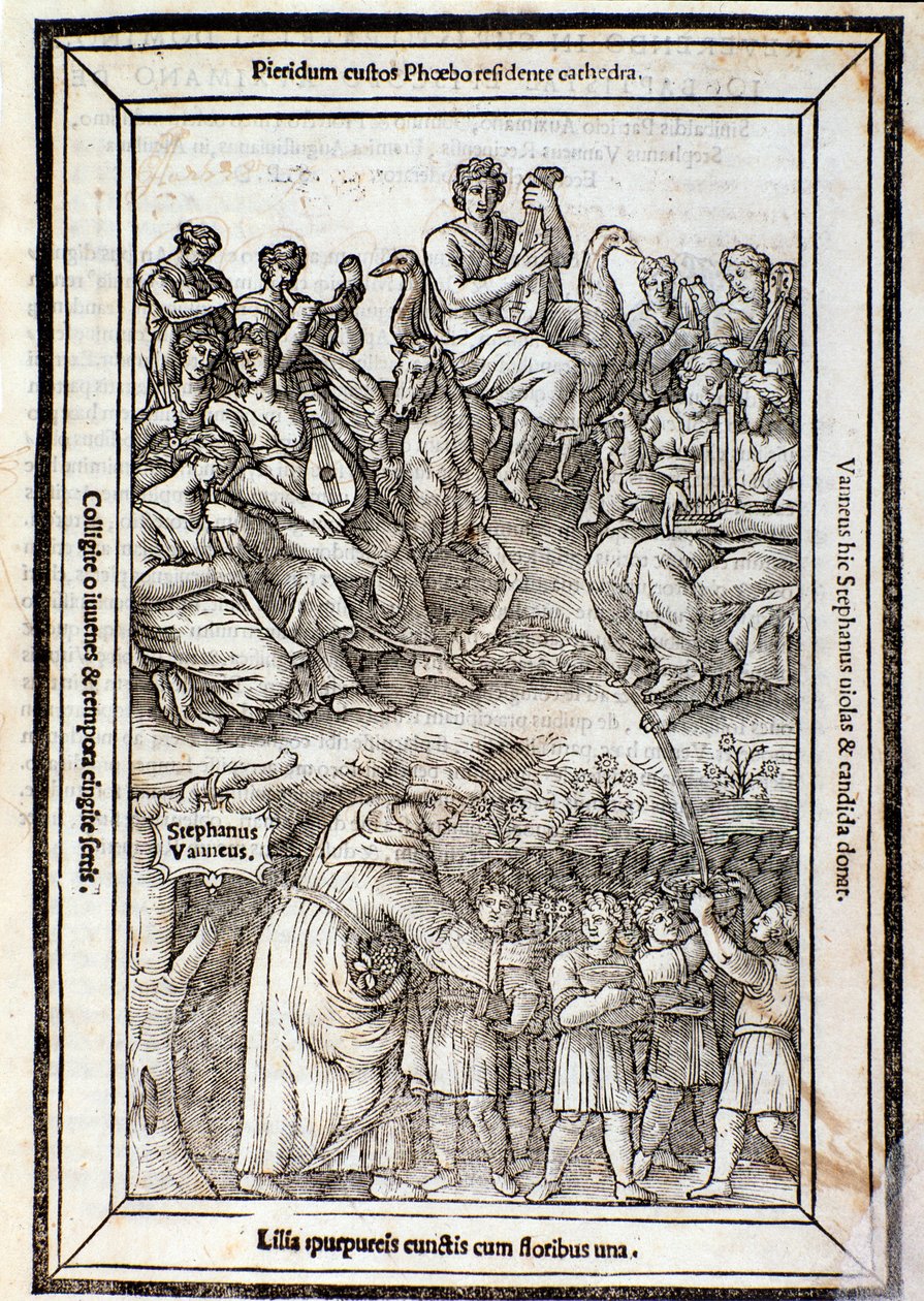 Apollo og musene. Side fra Recanetum de musica aurea av Unknown artist
