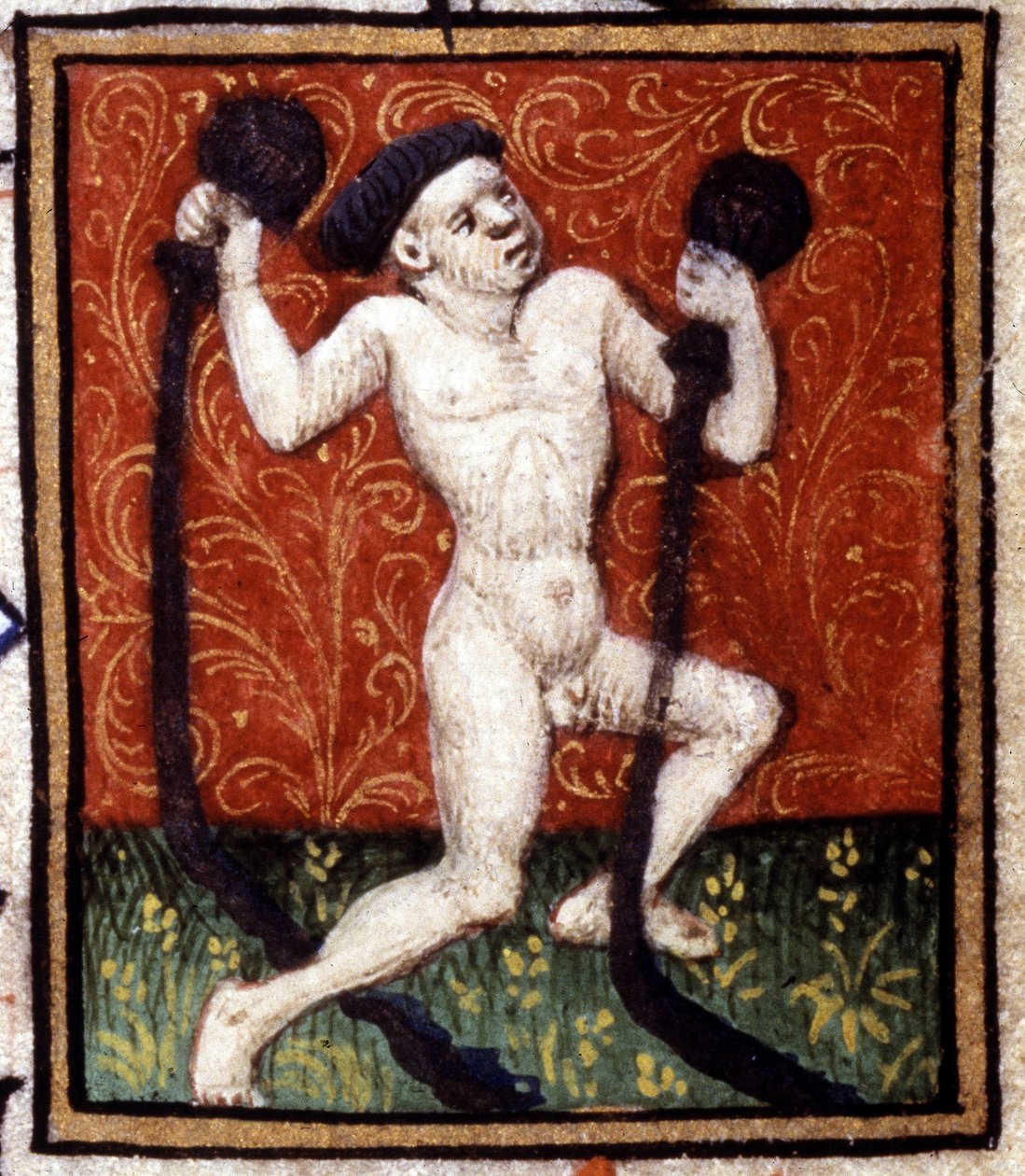 Vannmannen. Miniatyr av et horoskop. 1400-talls manuskript. Bibl. Trivulziana, Milano. av Unknown artist