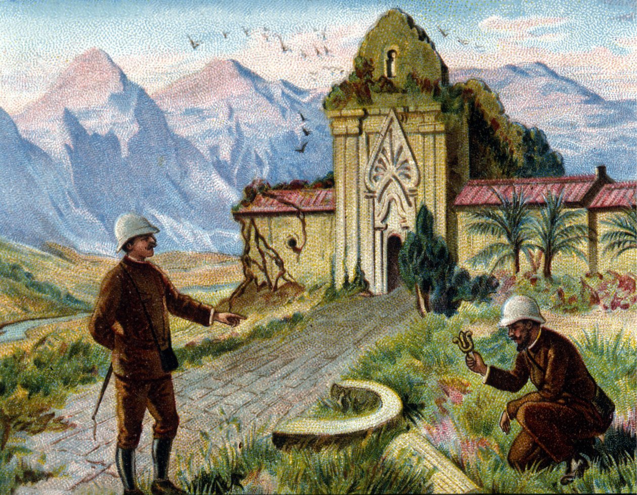 Arkeologer i Kambodsja. kromolitografi fra slutten av 1800-tallet.. av Unknown artist