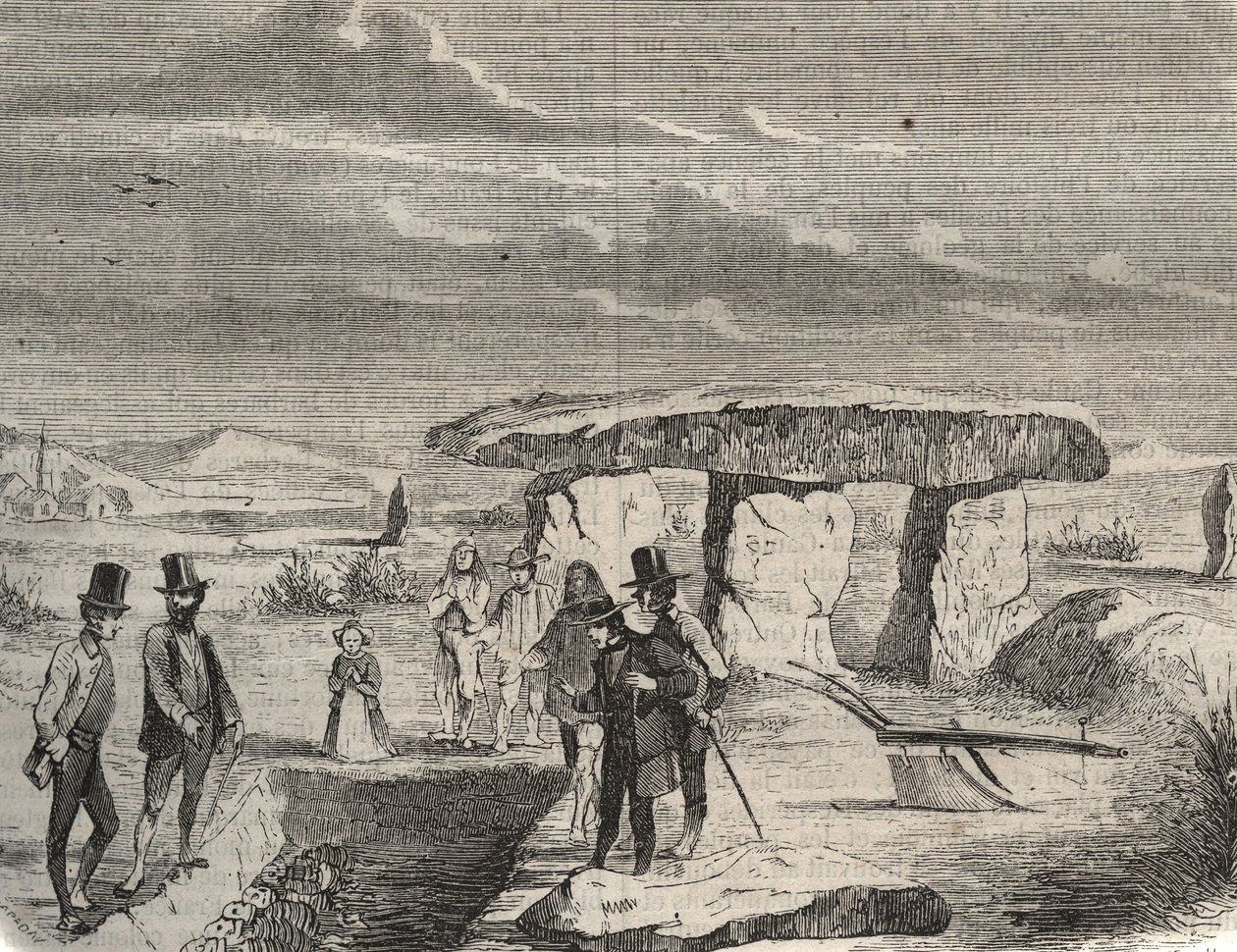 Archeological excavations: discovery of Gaul tombs near the Dolmen de la Pierre aux Fees (Pierre-aux-Fees) in the Oise (60). Engraving from 1856 in “” Le Musee Des Sciences”” av Unknown artist