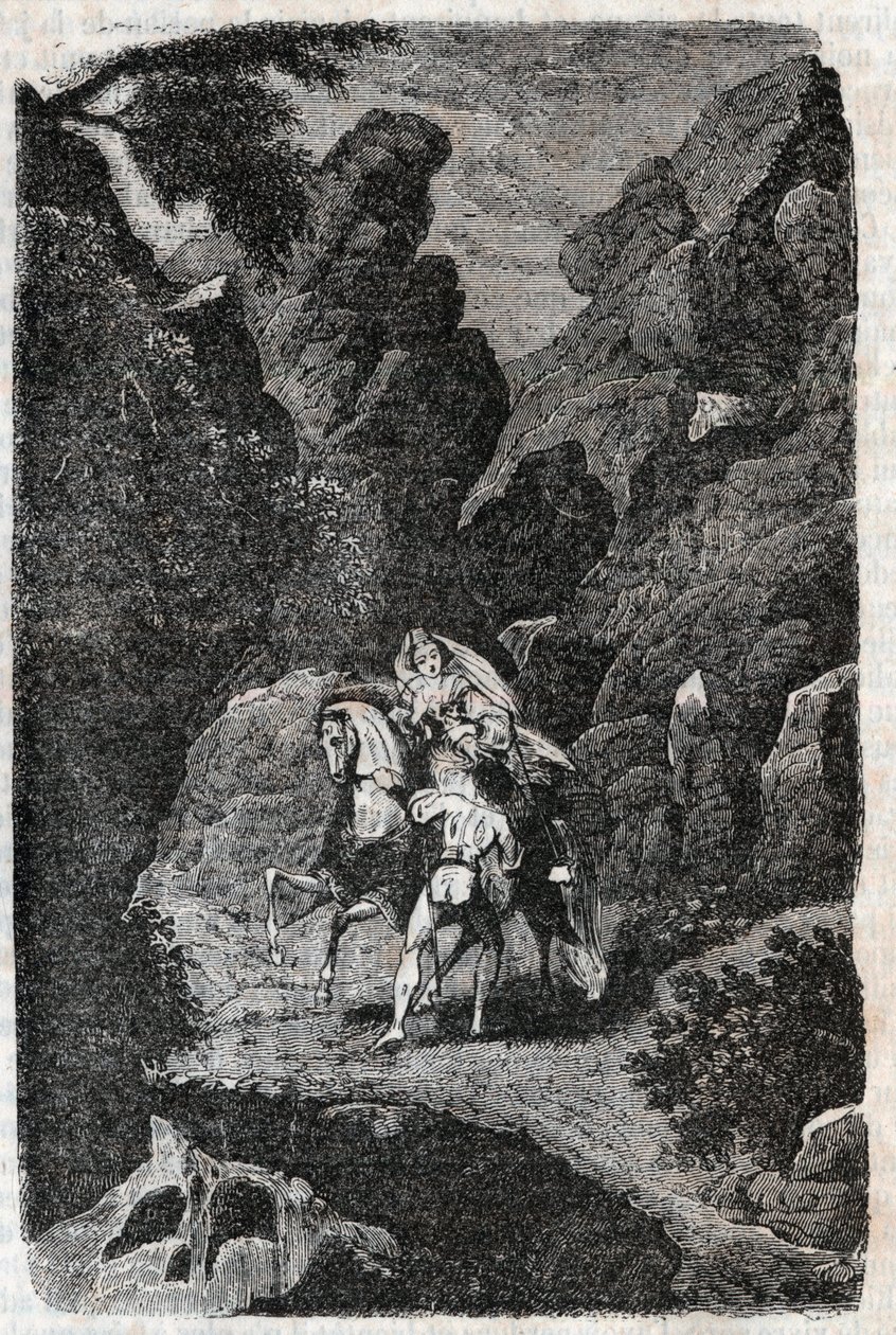 Argie angrepet etter ordre fra brudgommen hans - gravering av 1851 fra "" Furious Roland"" (Orlando furioso) (1500-tallet) av Ludovico Ariosto, kjent som Ariosta - Utgave oversatt fra italiensk av greven av Tressan og utgitt av Gustave Harvar av Unknown artist