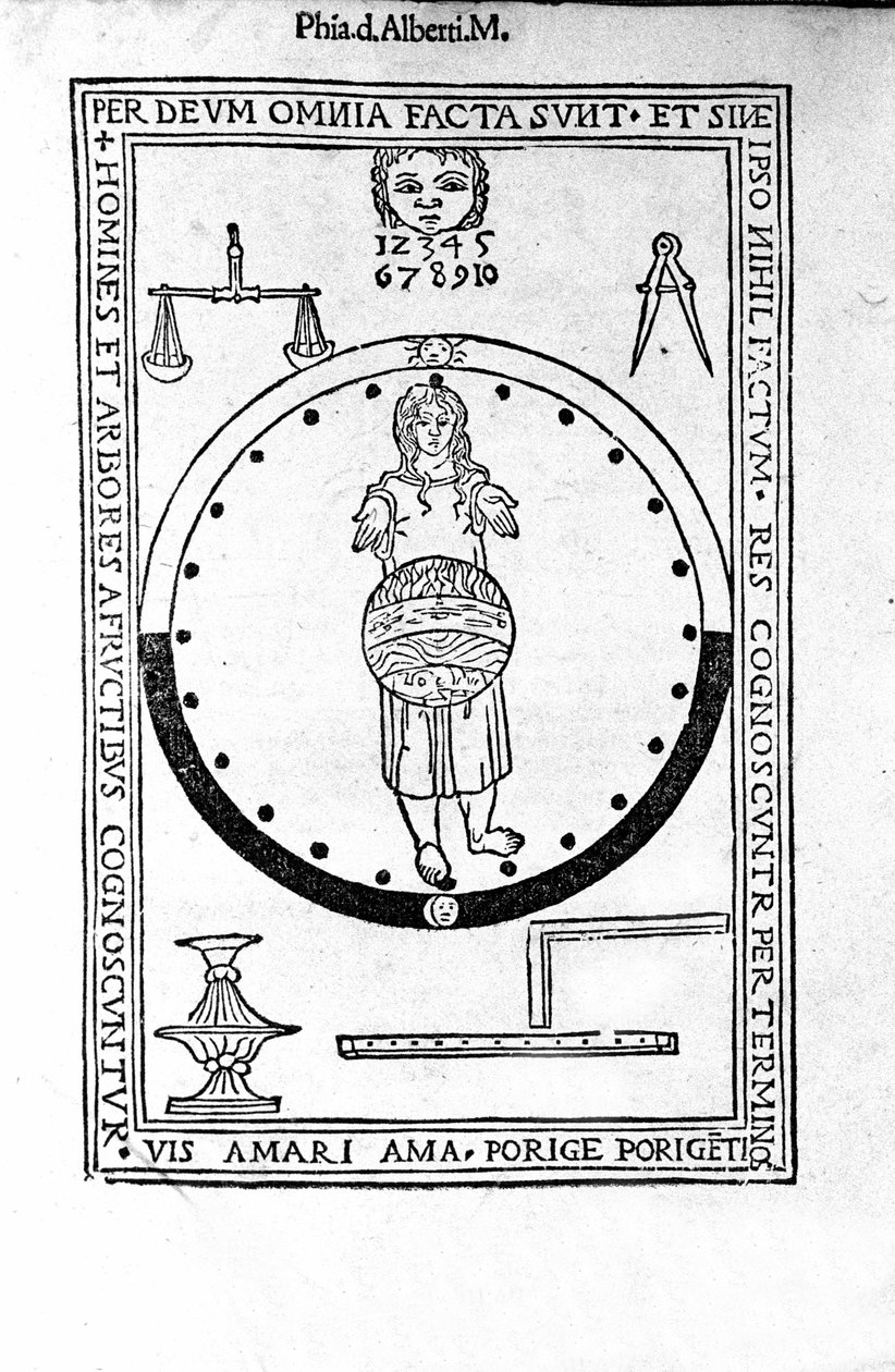 Aristoteles bok IV om himmelen og verden Dette er Aristoteles bok med kommentaren til St. Peters Thomas Aquinas med en tilleggsforklaring av Peter av Alvernia. Venezia, utgave av 1495 av Unknown artist