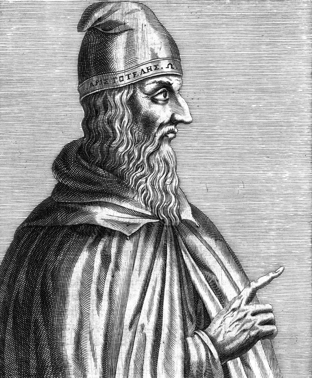 Aristoteles (384-322 f.Kr.) gresk filosof, fransk gravering av Unknown artist
