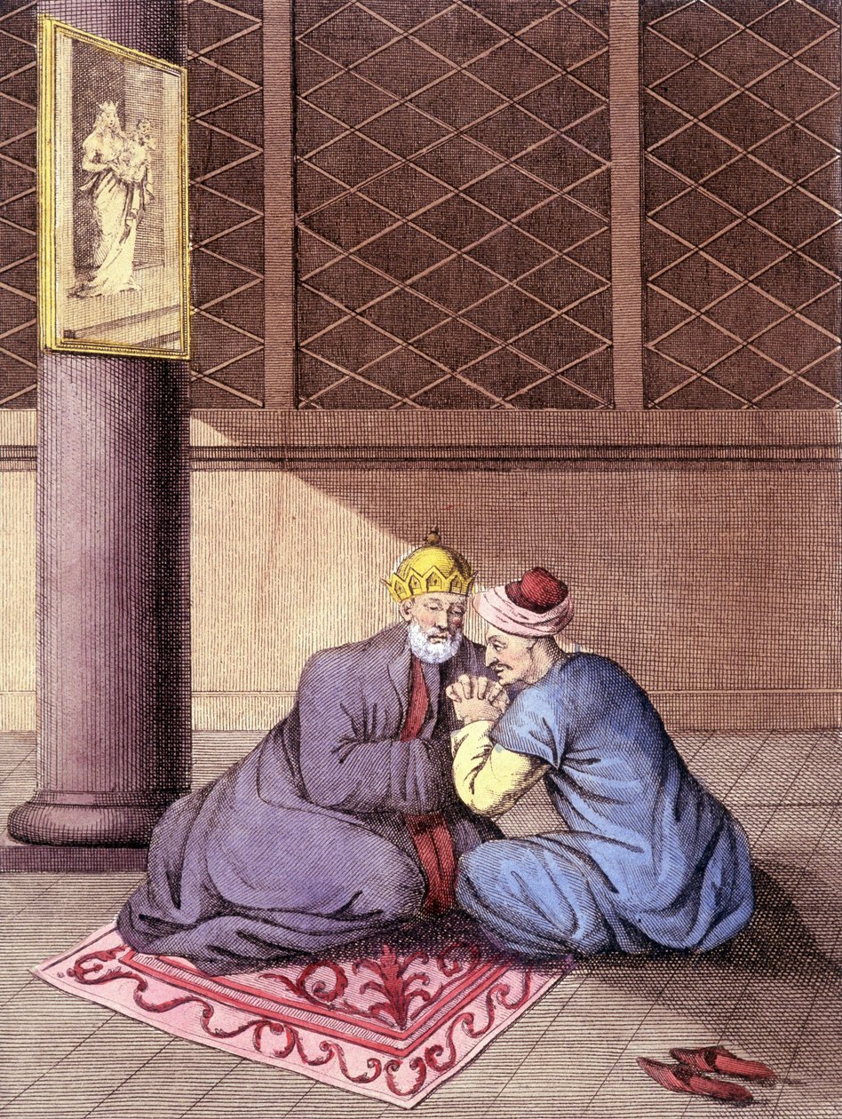 Armensk biskop lytter til bekjennelsene til en mann. av Unknown artist
