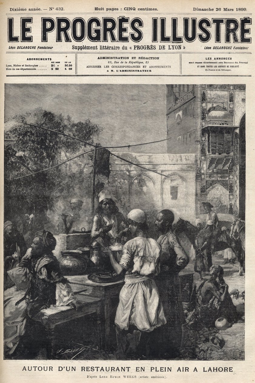 Around an open-air restaurant in Lahore, Pakistan - cover of “The illustrious progress”” of March 1899 - av Unknown artist