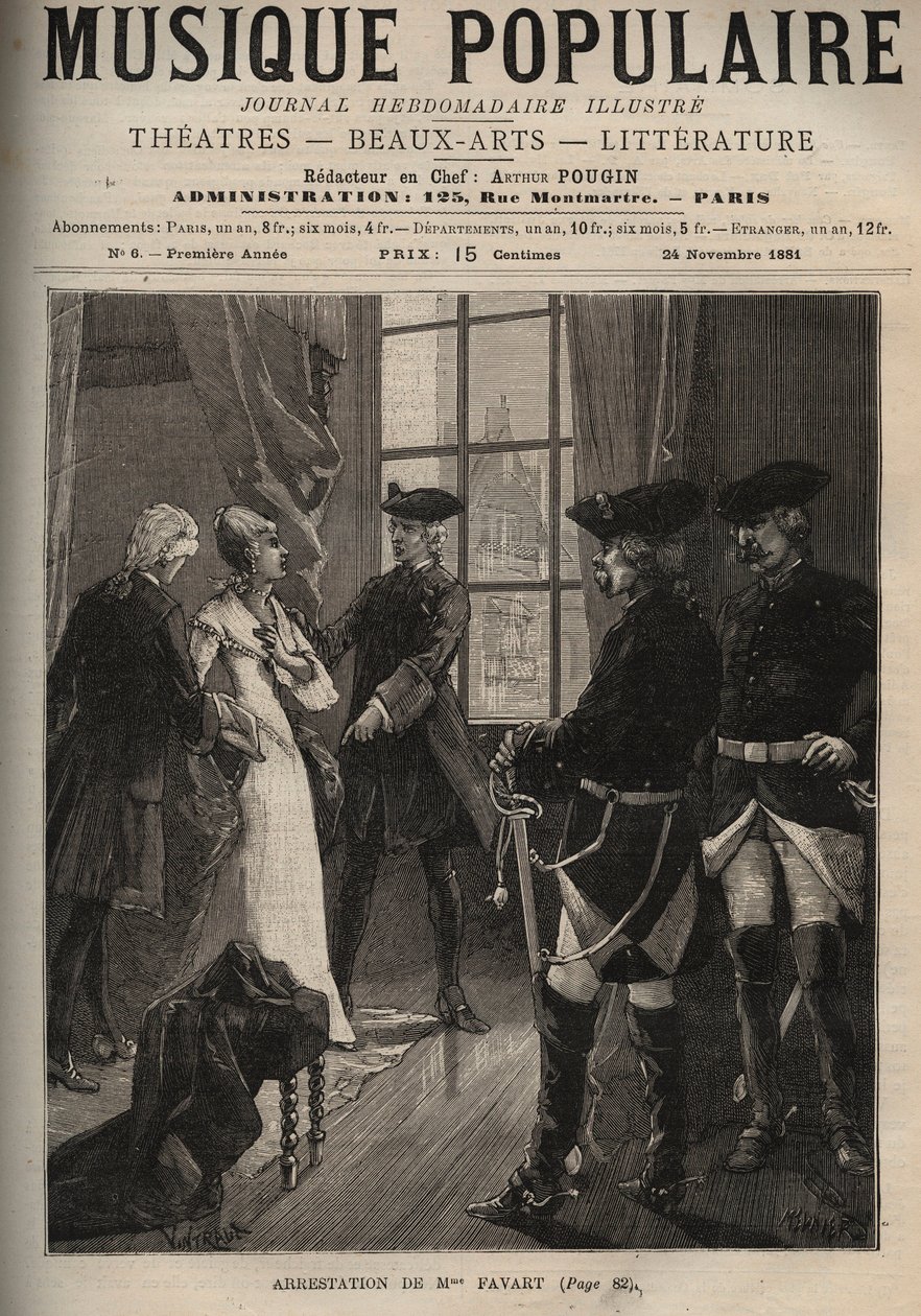 Arrestasjonen av Madame Favart Marie Justine Benoite Duronceray, dit Madame Favart (1727-1772), fransk komiker og sanger, offer for fremstøt av Maurice av Sachsen (1696-1750), ble arrestert av ham og holdt i Penitentes-klosteret under den største sekr av Unknown artist