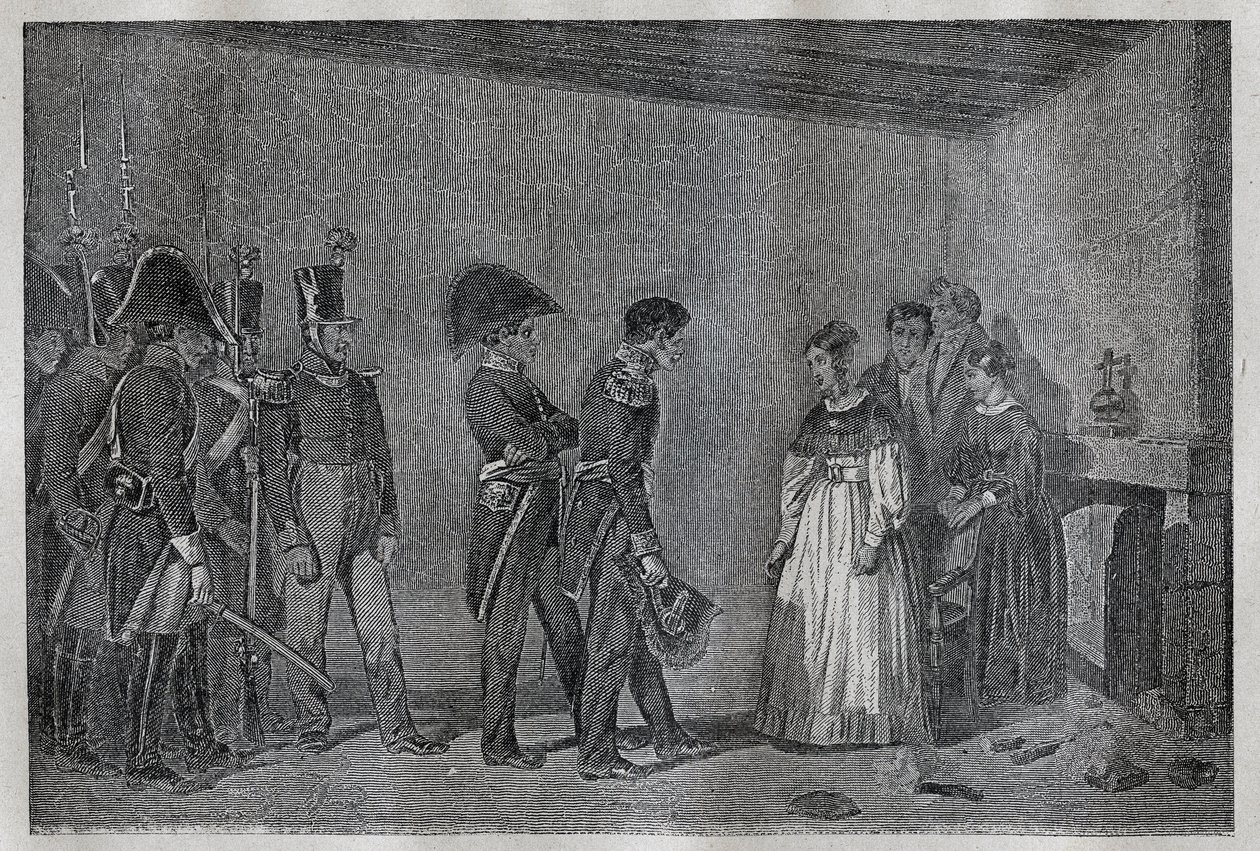Arrestasjon av hertuginne av Berry (1798-1870 Marie-Caroline de Bourbon-Sicilia) i Nantes 7. november av Unknown artist