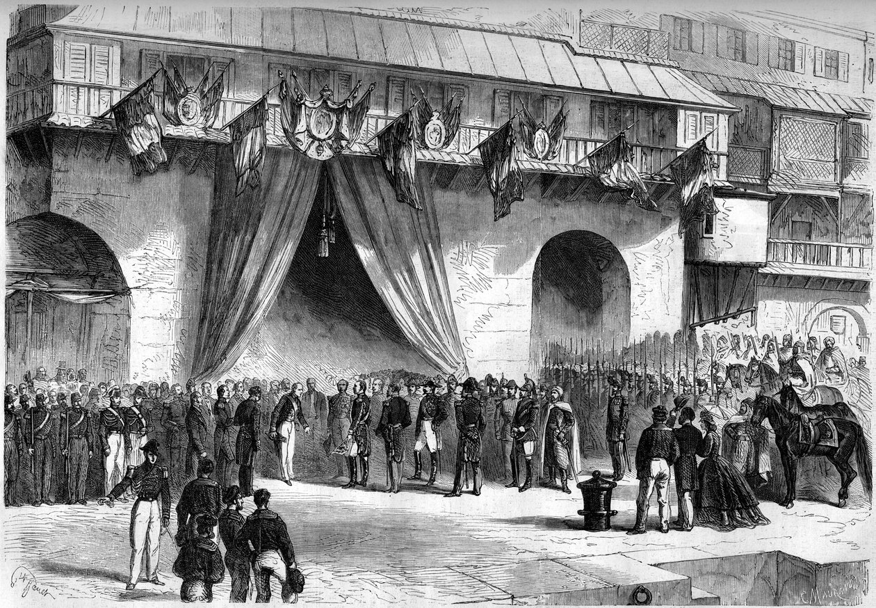 Ankomst til Alger 19. september 1864 av marechal av Mac-Mahon (Mac Mahon) (1808-1893), utnevnt til generalguvernør i Algerie. Mottak av sivile og militære myndigheter under Admirauts hvelv. av Unknown artist