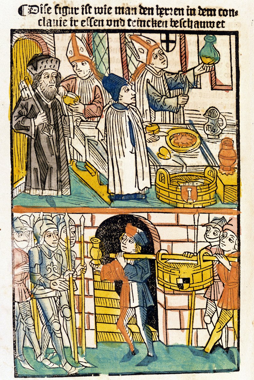 Ankomst av mat slik at medlemmene av Constance of Constance (1417) hvor pave Martin V ble valgt kunne spise. «Das Concilium» av Unknown artist