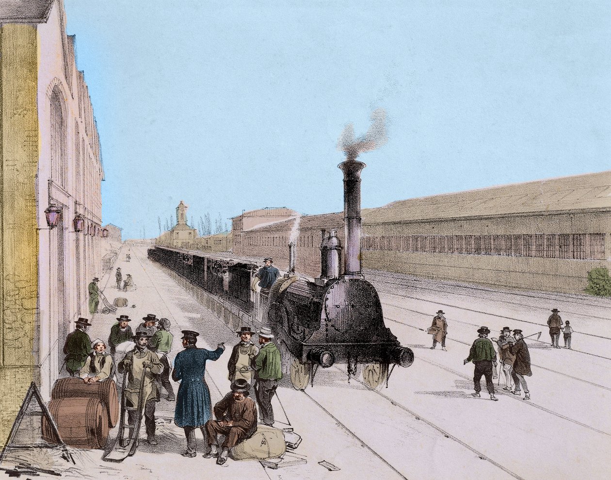 Ankomst av godstoget fra Paris Orleans Line - Gravering av 1800-tallet - Privee Collection av Unknown artist