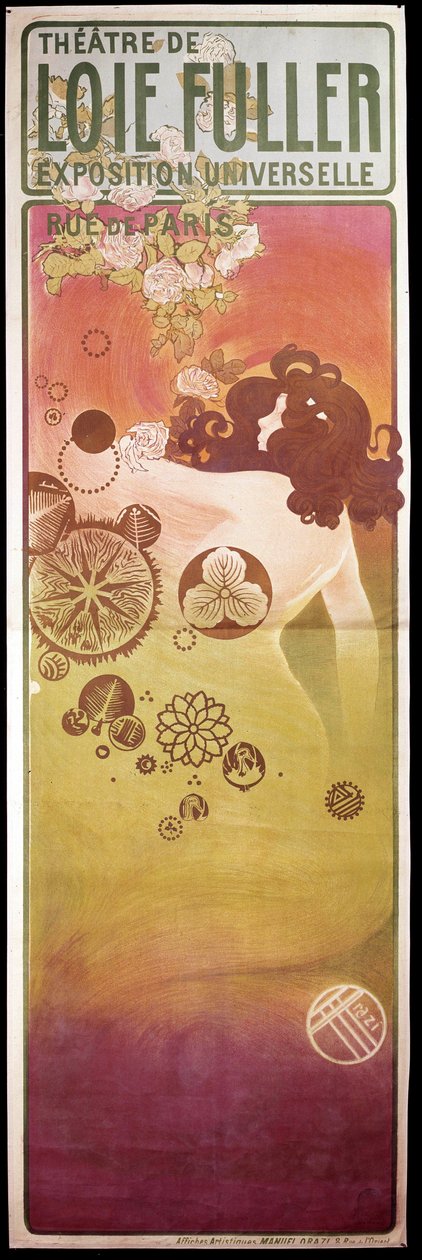 Art Nouveau: plakat for verdensutstillingen "Theatre de Loie Fuller". Loie Fuller (1862-1928) var en amerikansk danser. Paris, dekorativ kunst av Unknown artist