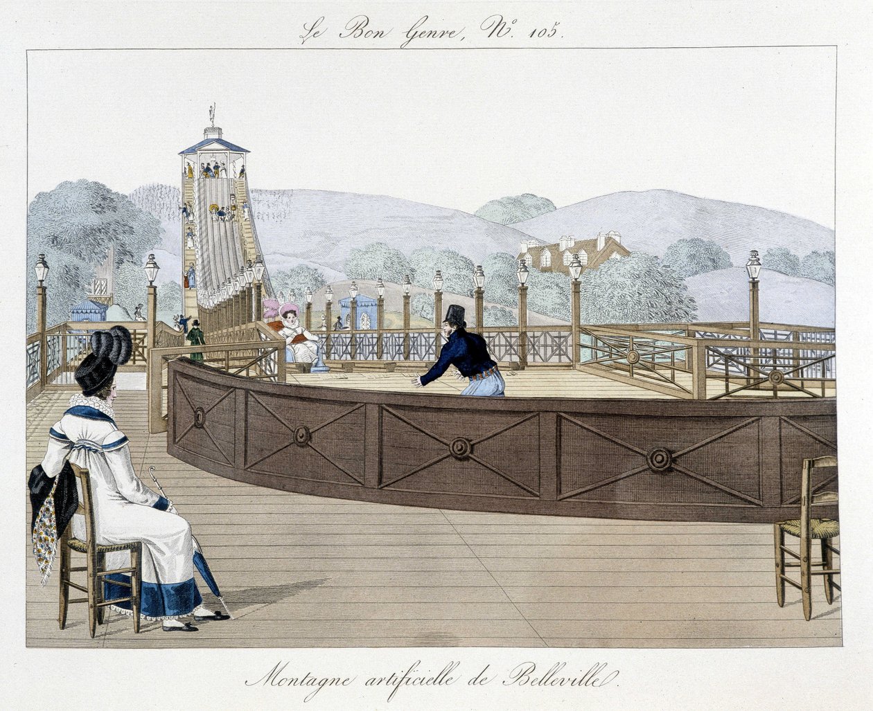 Kunstig fjell i Belleville: berg-og-dal-bane - i "" Le Bon-sjangeren"" tidlig på 1800-tallet av Unknown artist