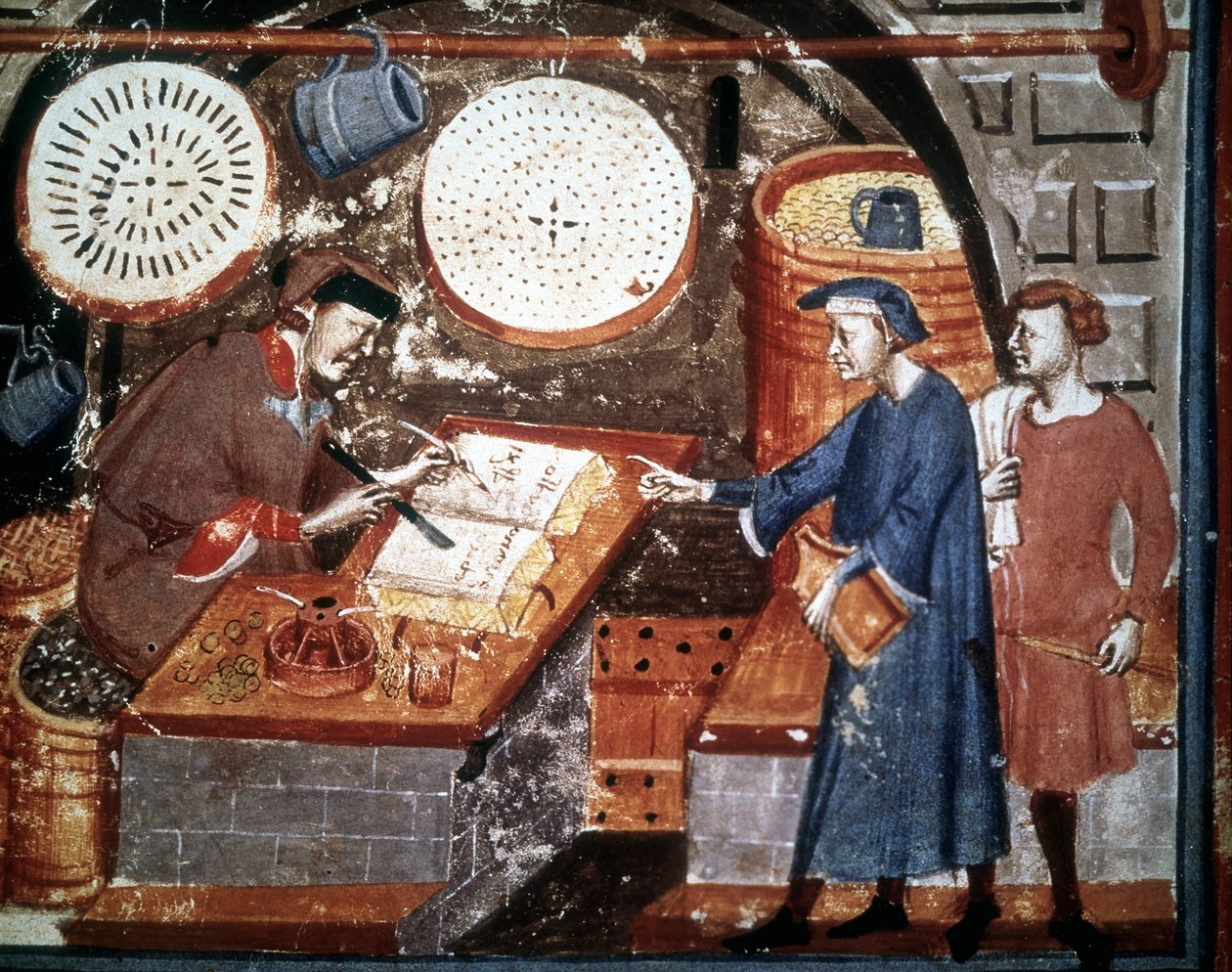 Håndverkerbutikk på 1300-tallet. Miniatyrmanuskript fra 1300-tallet. Biblioteca Medicea Laurenziana, Firenze. av Unknown artist
