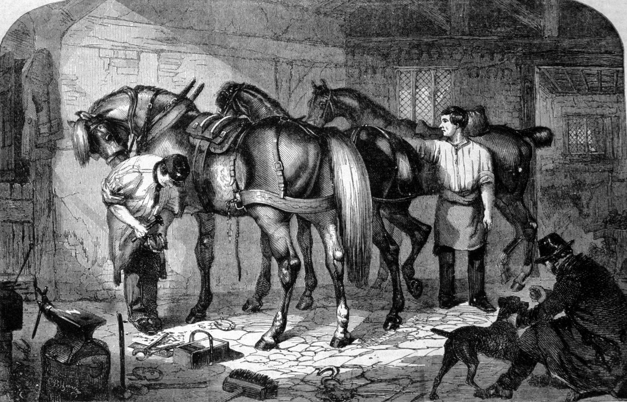 Håndverker: Marechal Ferrants laget hovene til hestene. Gravering fra 1800-tallet av Unknown artist