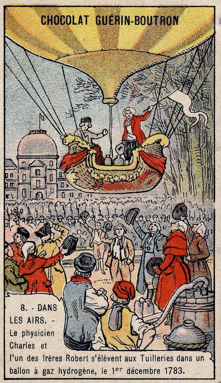 Oppstigning i en hydrogengassballong av fransk luftfart Charles og Robert le Jeune, laget i Paris, i Tuileries Garden. 1. desember av Unknown artist