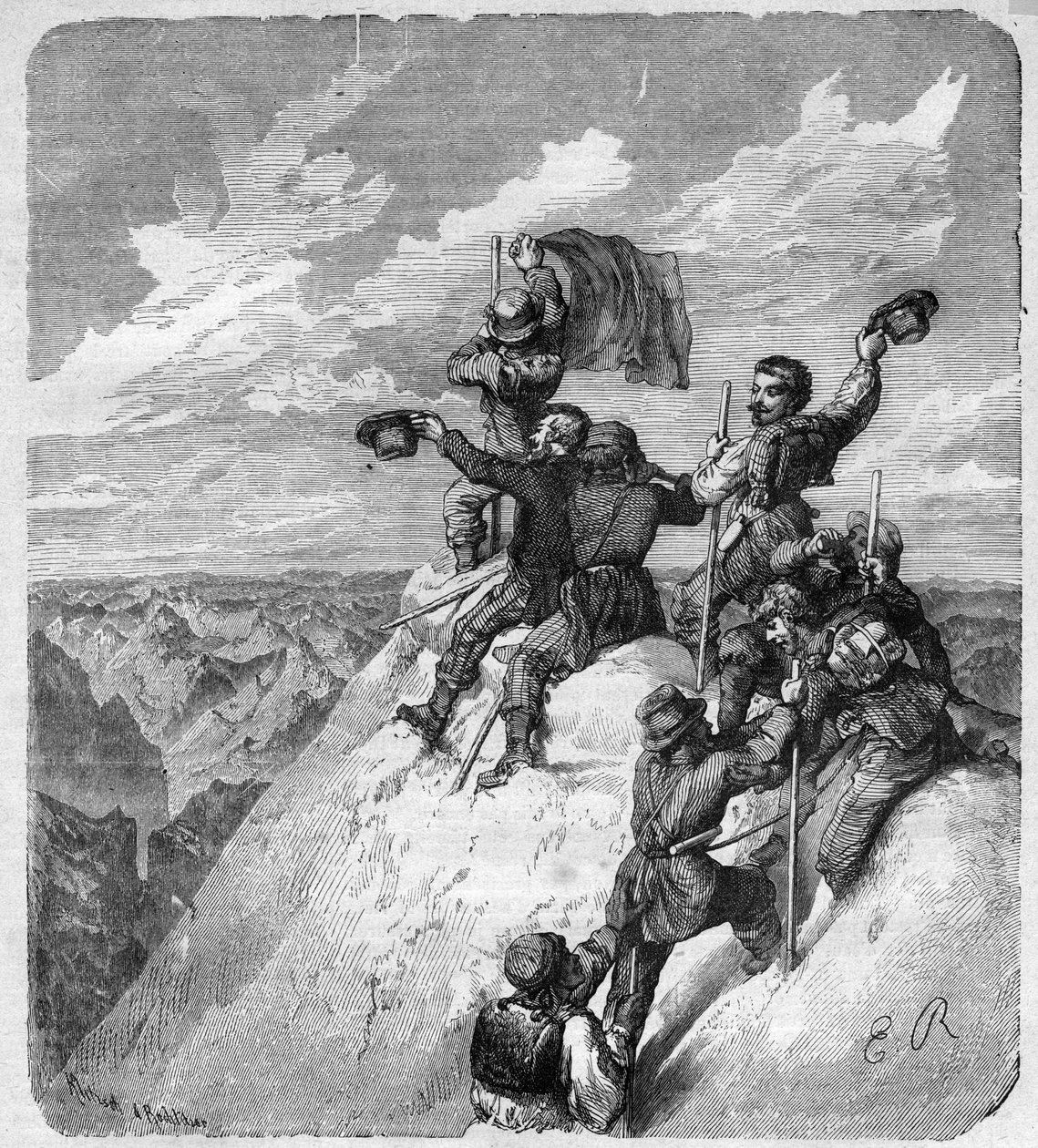Ascension of the Illimani (6.439 m) (Nevado Illimani, peak of Paris) by Charles Wiener (1851-1913) French explorer and diplomat and his companions - engraving in “” journal des voyages””” 1887 av Unknown artist
