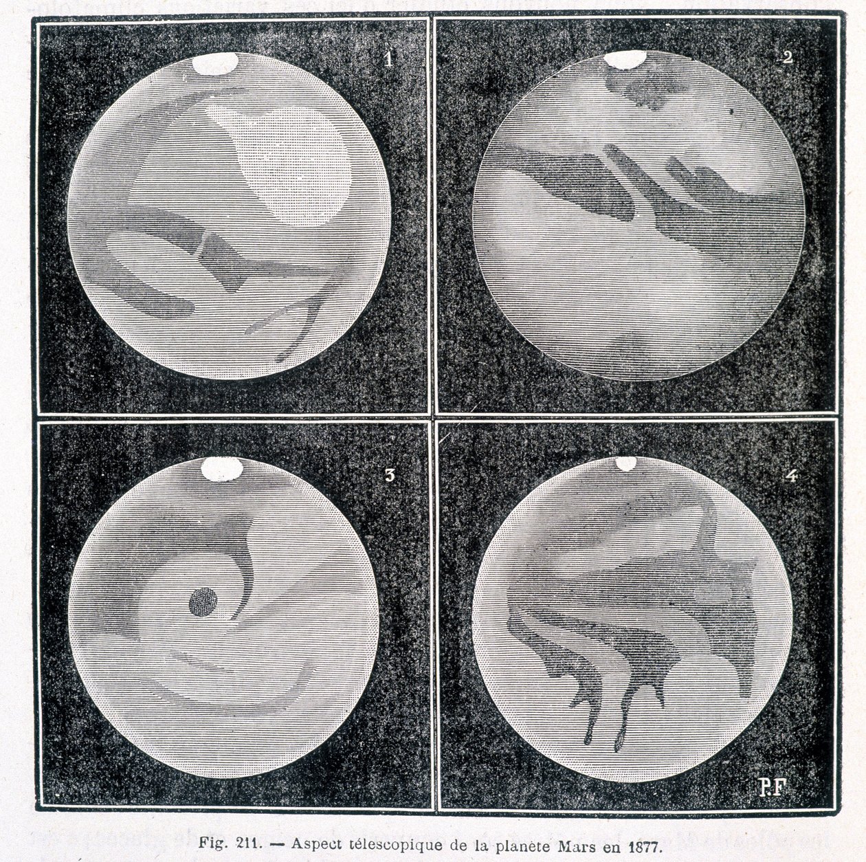 Teleskopiske aspekter av planeten Mars i 1877 - i "" Popular Astronomy "" av Camille Flammarion, red. Marpon & Flammarion av Unknown artist