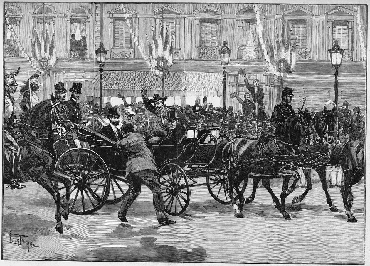 Attentat på republikkens president Sadi Carnot (1837-1894), av anarkisten Caserio. 24. juni 1894. av Unknown artist
