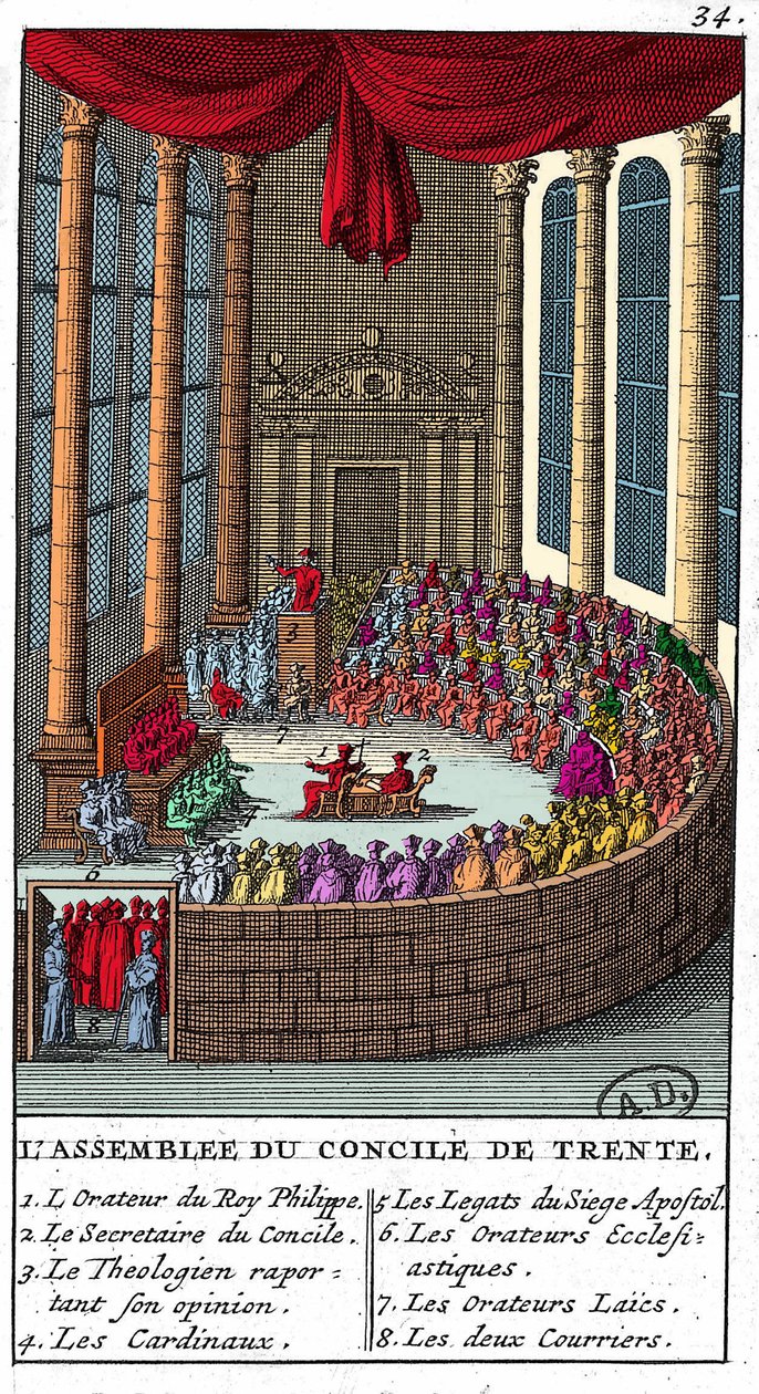 Forsamlingen av Council of Trent (1545 - 1563), gravering 1706. av Unknown artist