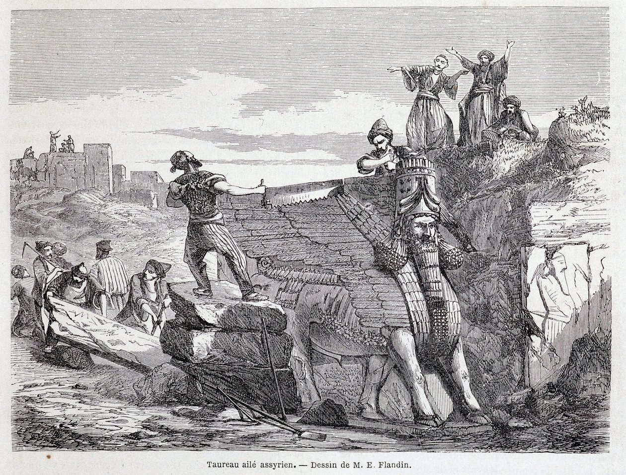 Assyrisk bevinget okse på stedet til Nineve - i "" Tour du monde"" 1. sem. 1863. av Unknown artist