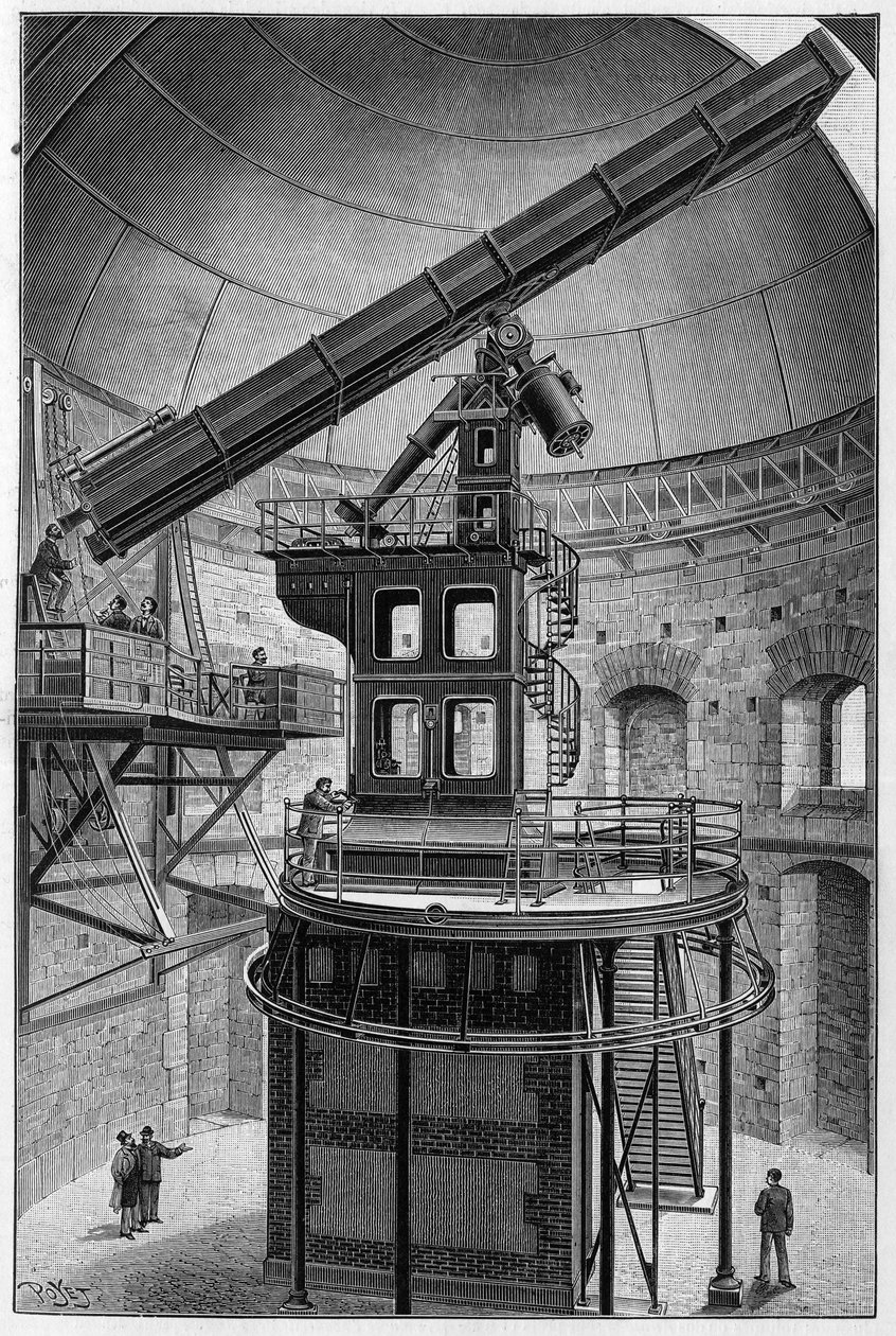 Astronomiske briller av Janssen, medlem av instituttet, direktør for Observatory for Physical Astronomy i Meudon. Gravering i "" La Nature: revue des sciences et de leurs applications aux arts et a l