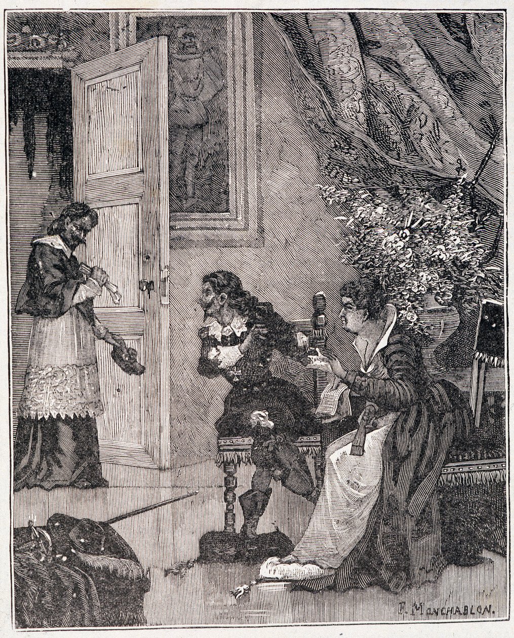 På den tiden da Marie de Medicis forsvarte sin sak, gikk kardinalen inn (Journee des dupes), en illustrasjon i "Paris a travers les siecles" av Kenouillac av Unknown artist