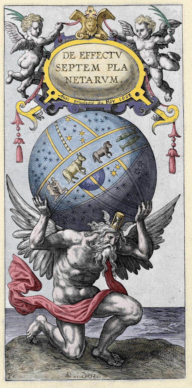 Atlas som bærer verden. Gravering fra begynnelsen av 1600-tallet. av Unknown artist
