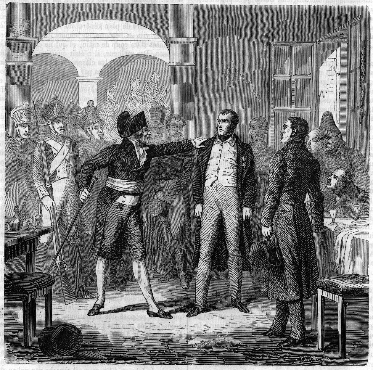 Forsøk på opprør av byen Toulon: arrestasjon av Carbonaro (kullprodusent) Armand Valle, tidligere kaptein for Napoleon Armees i 1822. av Unknown artist