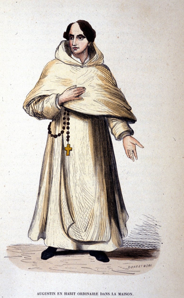 Augustin i vanlig kjole, religiøs i henhold til reglene til Saint Augustine. Gravering av 1800-tallet. av Unknown artist