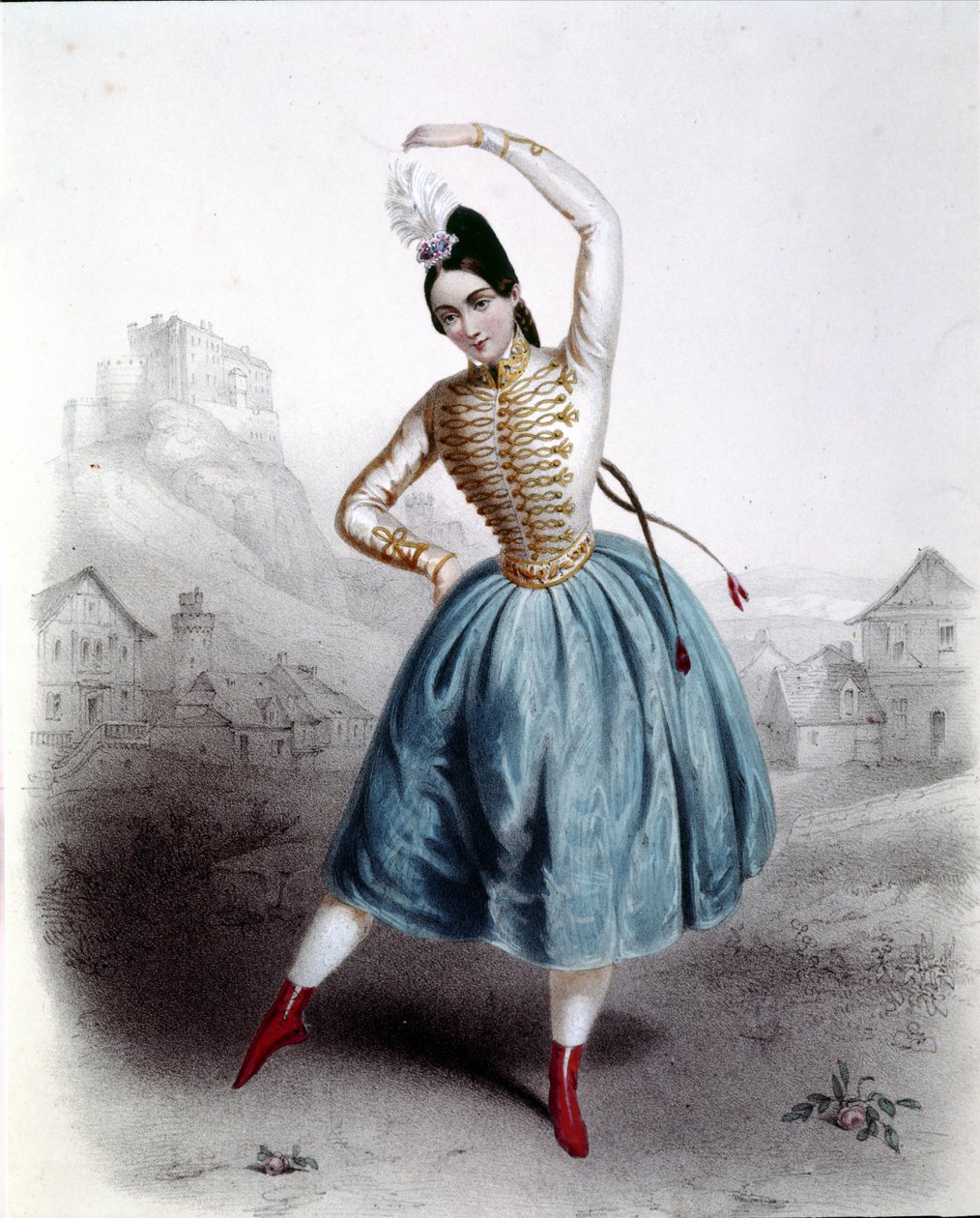 Den østerrikske danseren Fanny Elssler (1810-1884) i balletten "The Krakow" (La gipsy) 1842 1800-tallstrykk av Unknown artist
