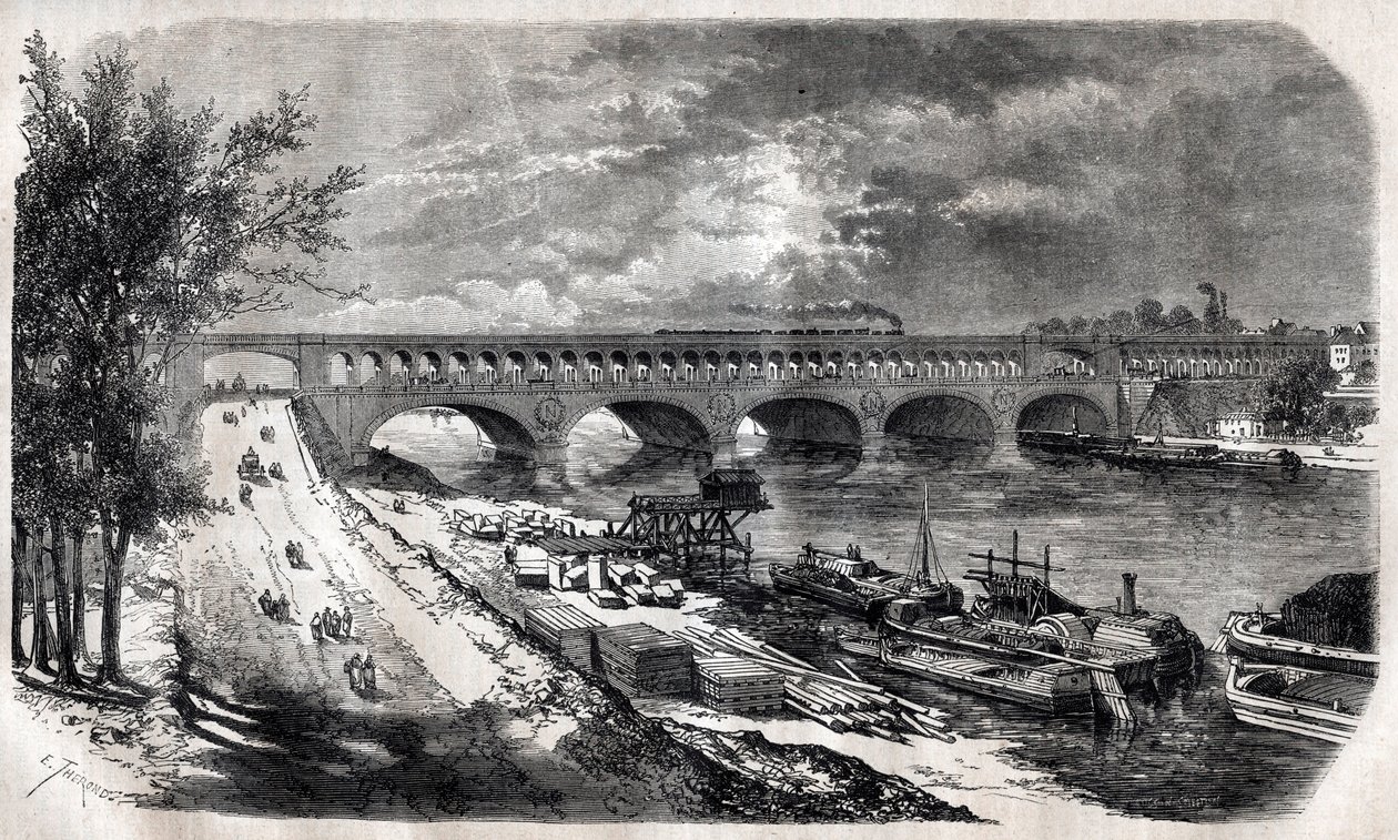 Auteuil Viaduct (Point du Jour Bridge) i 1867 av Unknown artist