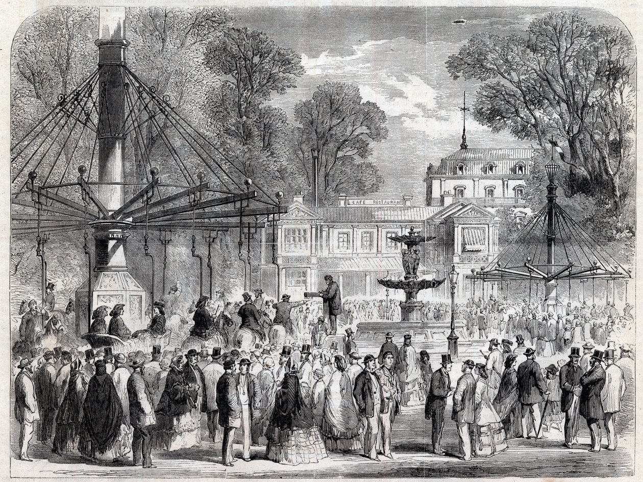 Høstsøndag på Champs-Elysees (Champs Elysees) på 1800-tallet - Gravering av Unknown artist