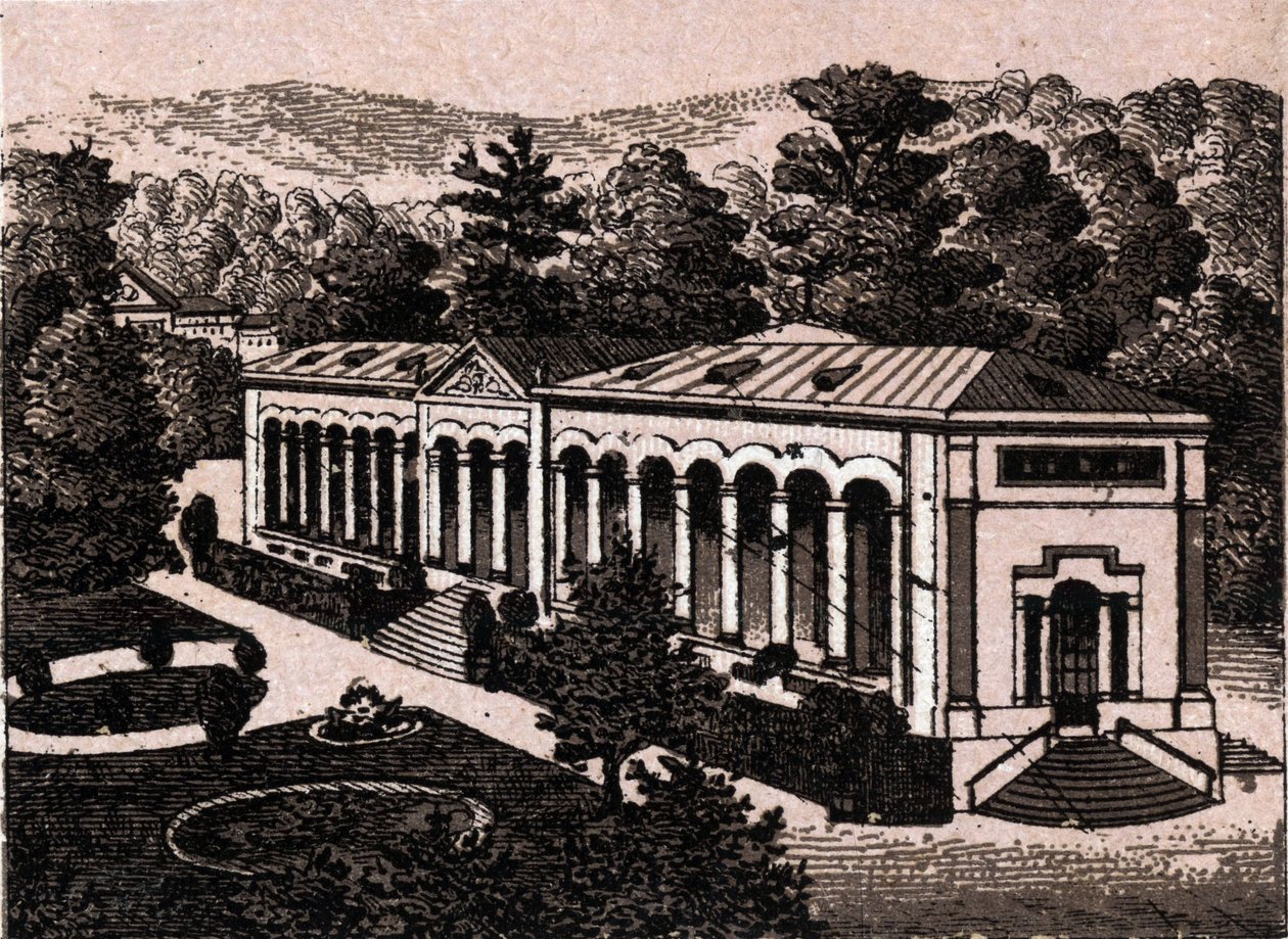 Baden Baden (Baden-Baden), Tyskland: utsikt over søylegangen. i "Verden illustrerer 168 visninger"" Udatert (slutten av 1800-tallet) av Unknown artist