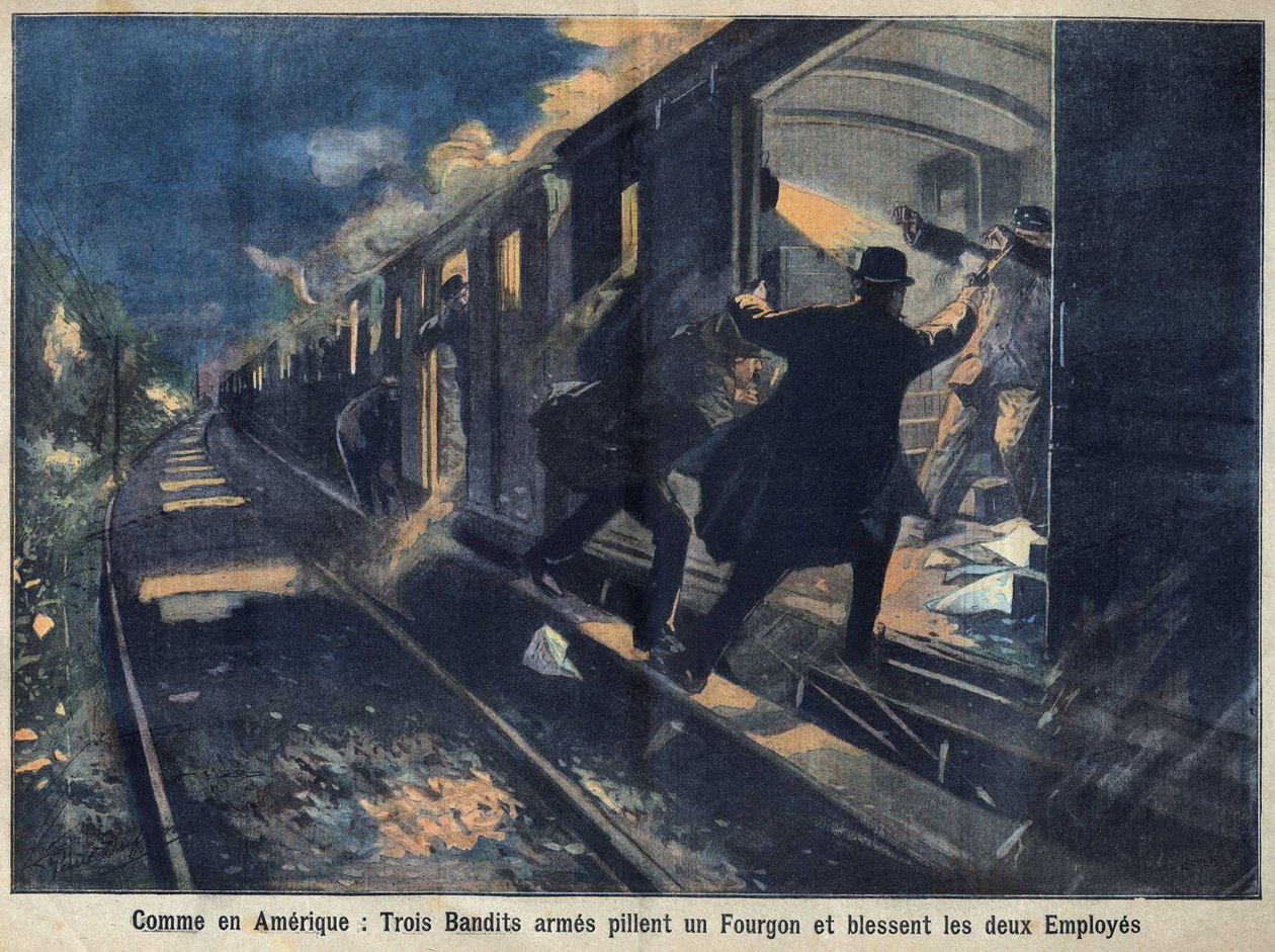 Banditter angriper et tog, Frankrike av Unknown Artist