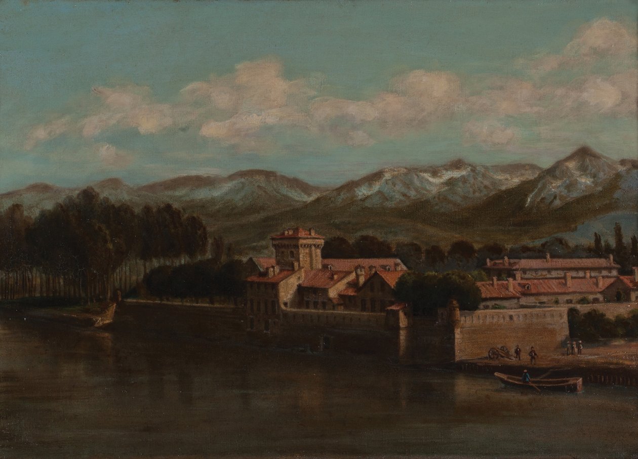 Banks of the Isère i Grenoble, fjellutsikt 1864 (Olje på lerret) av Unknown artist