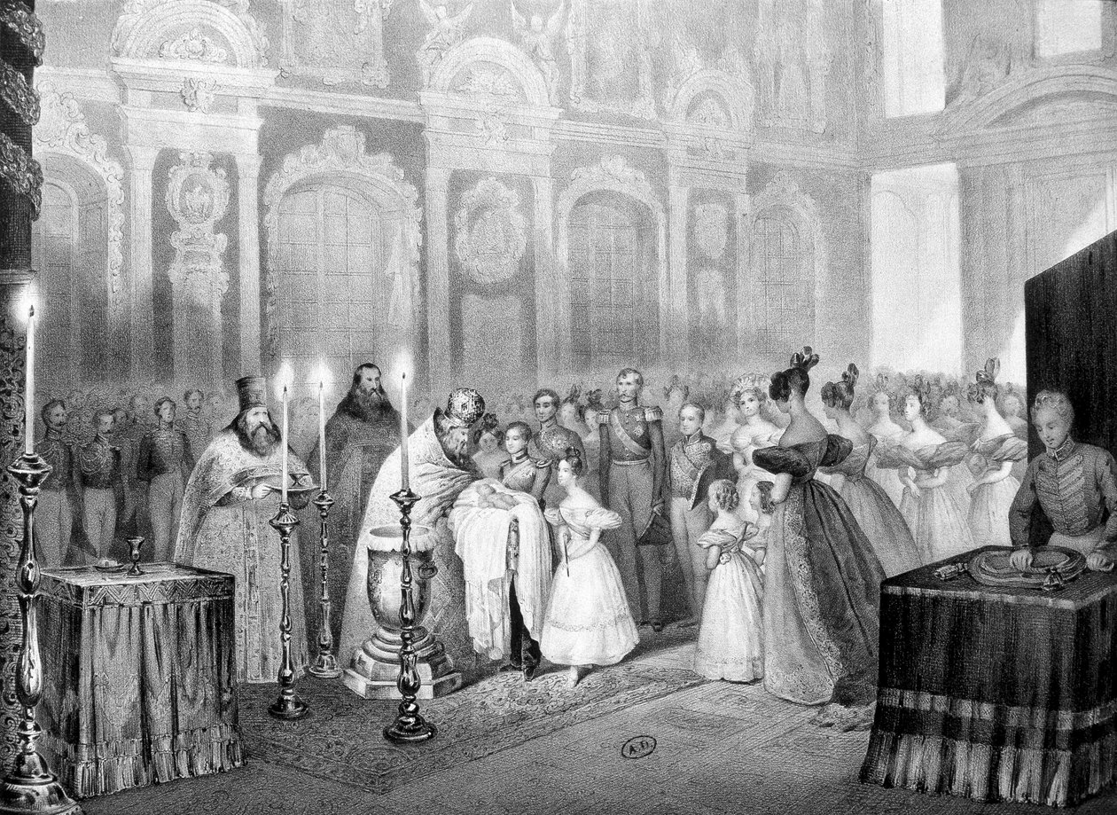 Dåp av storhertug Nicolas (fremtidig Nicholas 1.) - gravering av Unknown artist