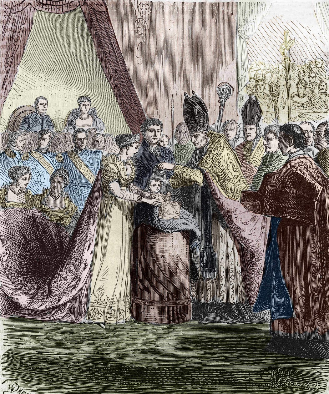 Baptism of Napoleon François Charles. (Napoleon II) King of Rome, son of Emperor Napoleon I (1769-1821), at Notre-Dame de Paris, 9 June 1811. av Unknown artist