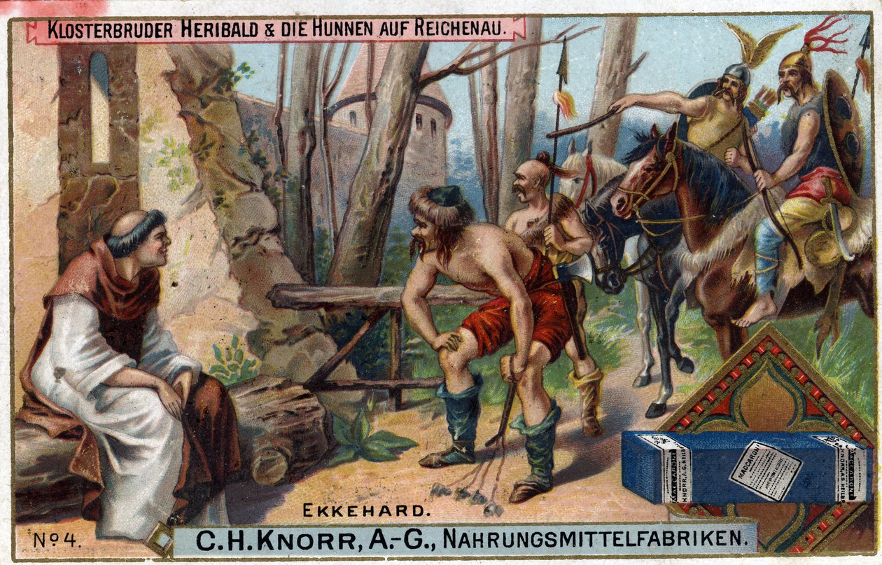 Barbarian invasjoner - Ekkehard IV av St. Gallen (St. Gall) eller Eckhard, Eckhart (980 -1057) erudit, og latin poet.Bror Heribald og Huns har Reichenau. På øya Reichenau var det bare bror Heribald, en liten enkel munk, som var igjen under av Unknown artist
