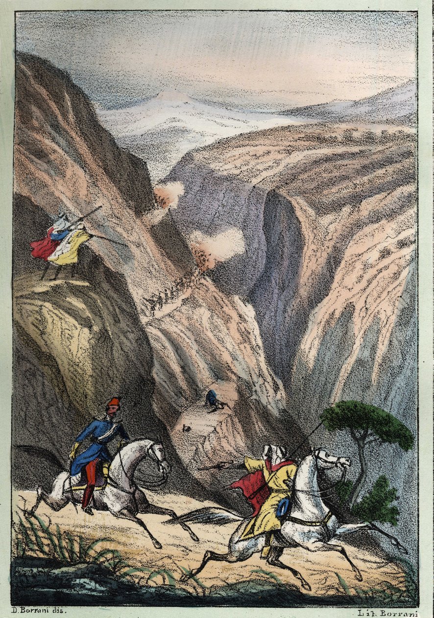 Battle at the Teniah of Mouzaìa, at Mount Atlas Pass between French troops and Arab Resistance av Unknown artist