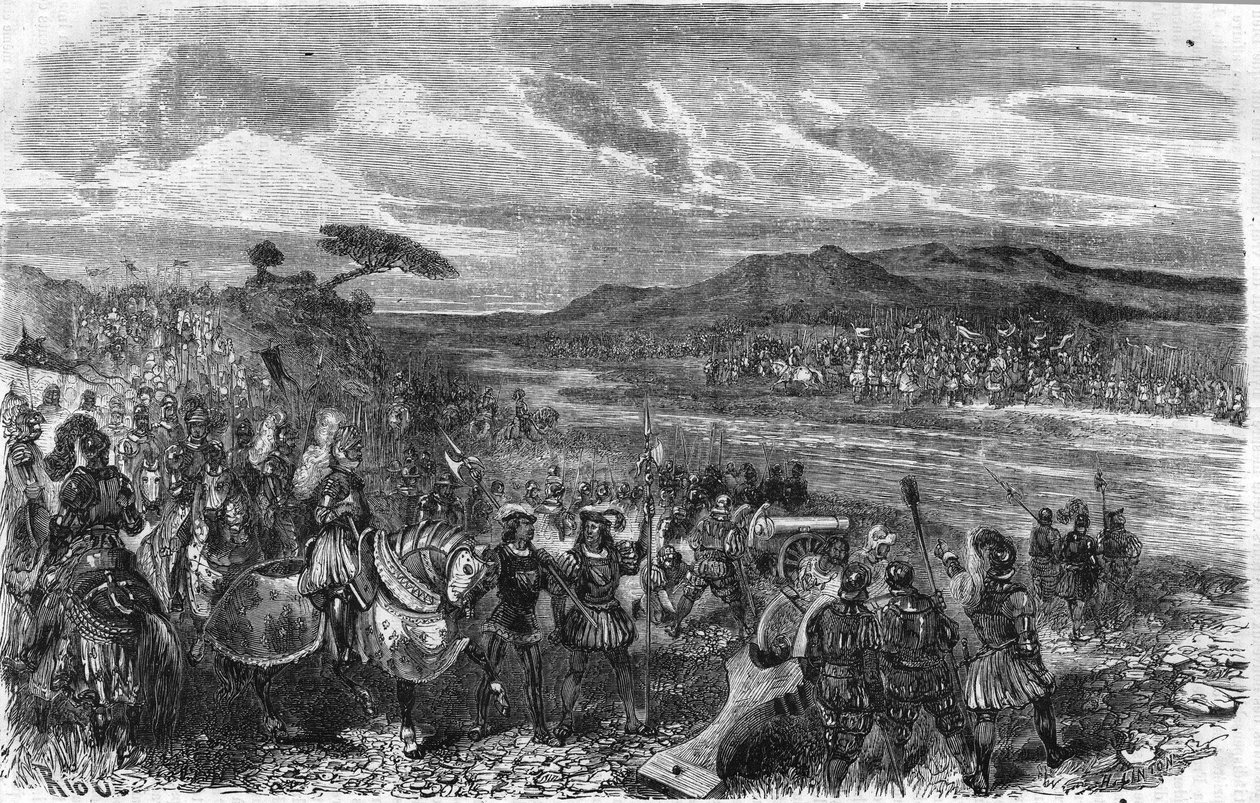 Battle of Fornoua (Fornovo) (Italy) under Charles VIII on July 6 av Unknown artist