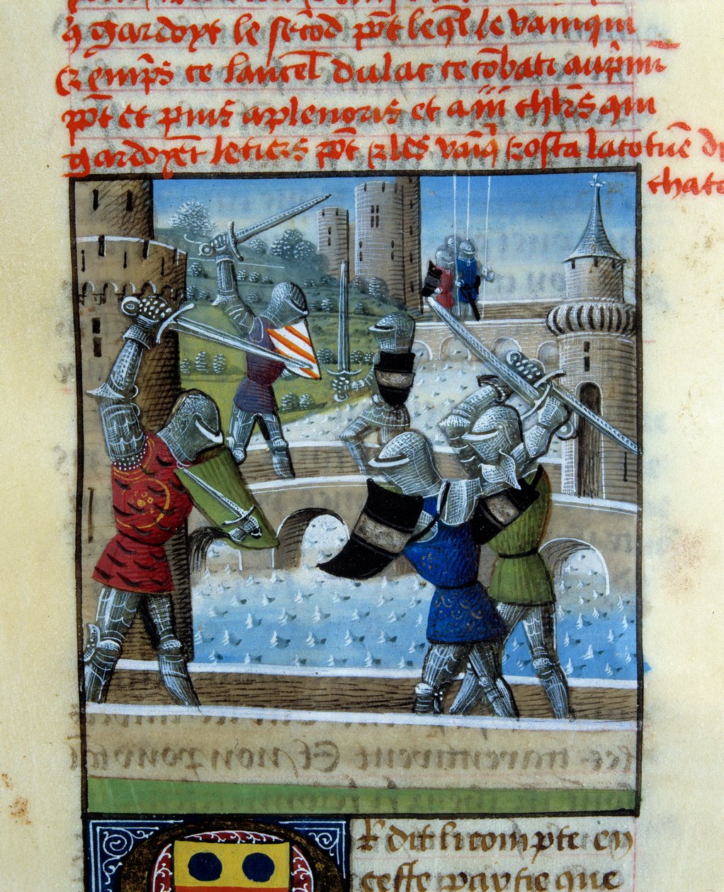 Slaget ved Knights Palamede og Artus. Miniatyr i "" Roman Du Grail"" av Unknown artist