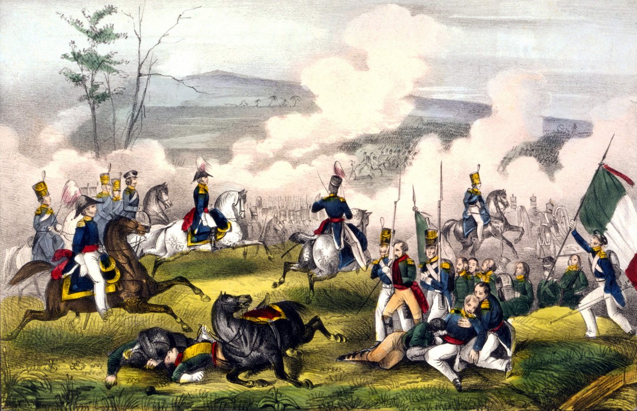 Slaget ved Palo Alto: 08.05.1846 mellom 2900 amerikanere under general Taylor og 6000 meksikanere under general Arista. Gravering 1800-tallet. av Unknown artist