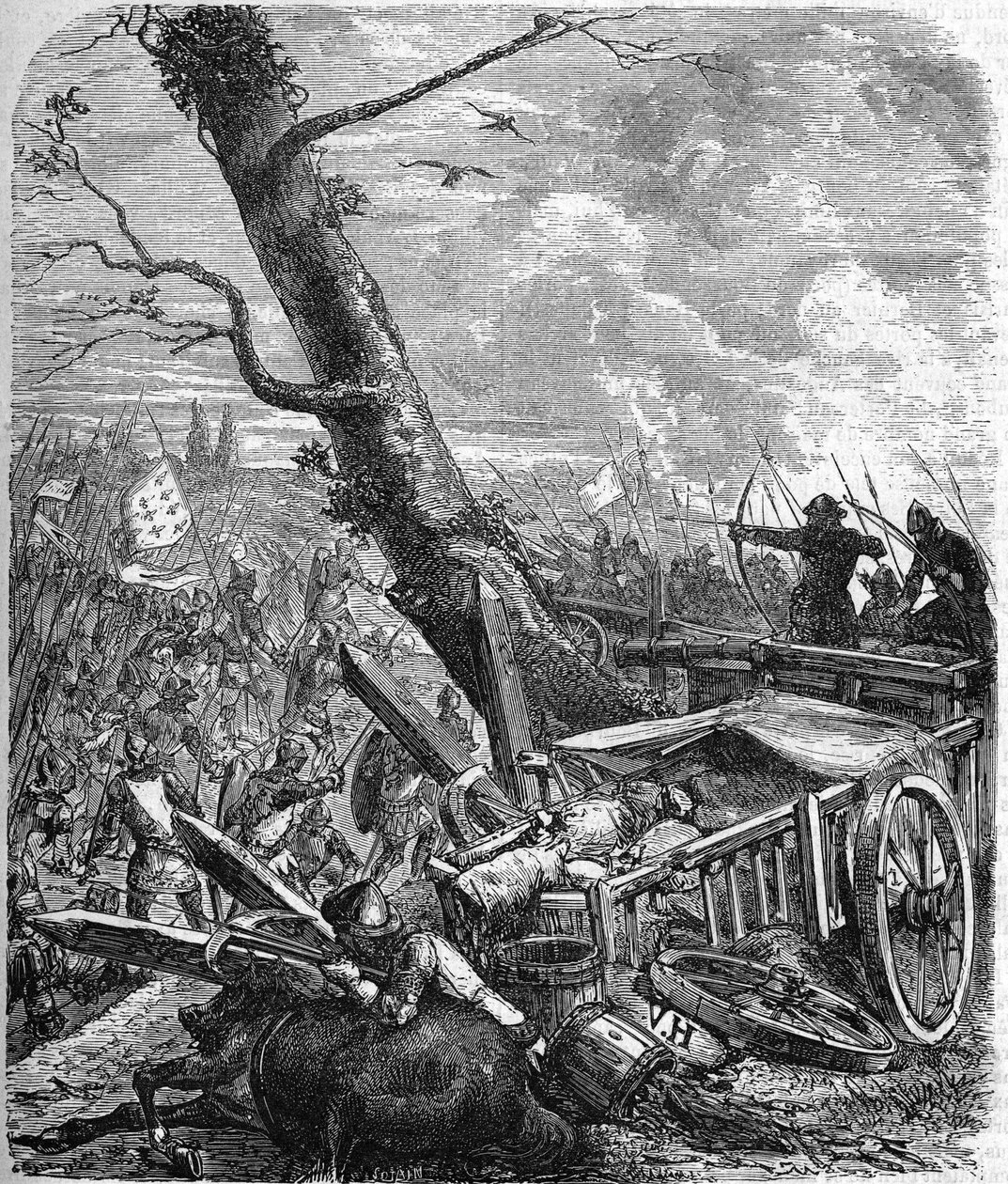 Battle of Rouvray - Saint-Denis or herring day. Battle lost by the French before the English at the court of the siege of Orléans. 12 February 1429. The French attacked a convoy to supply dried herring. Engraving of the 19th century. av Unknown artist